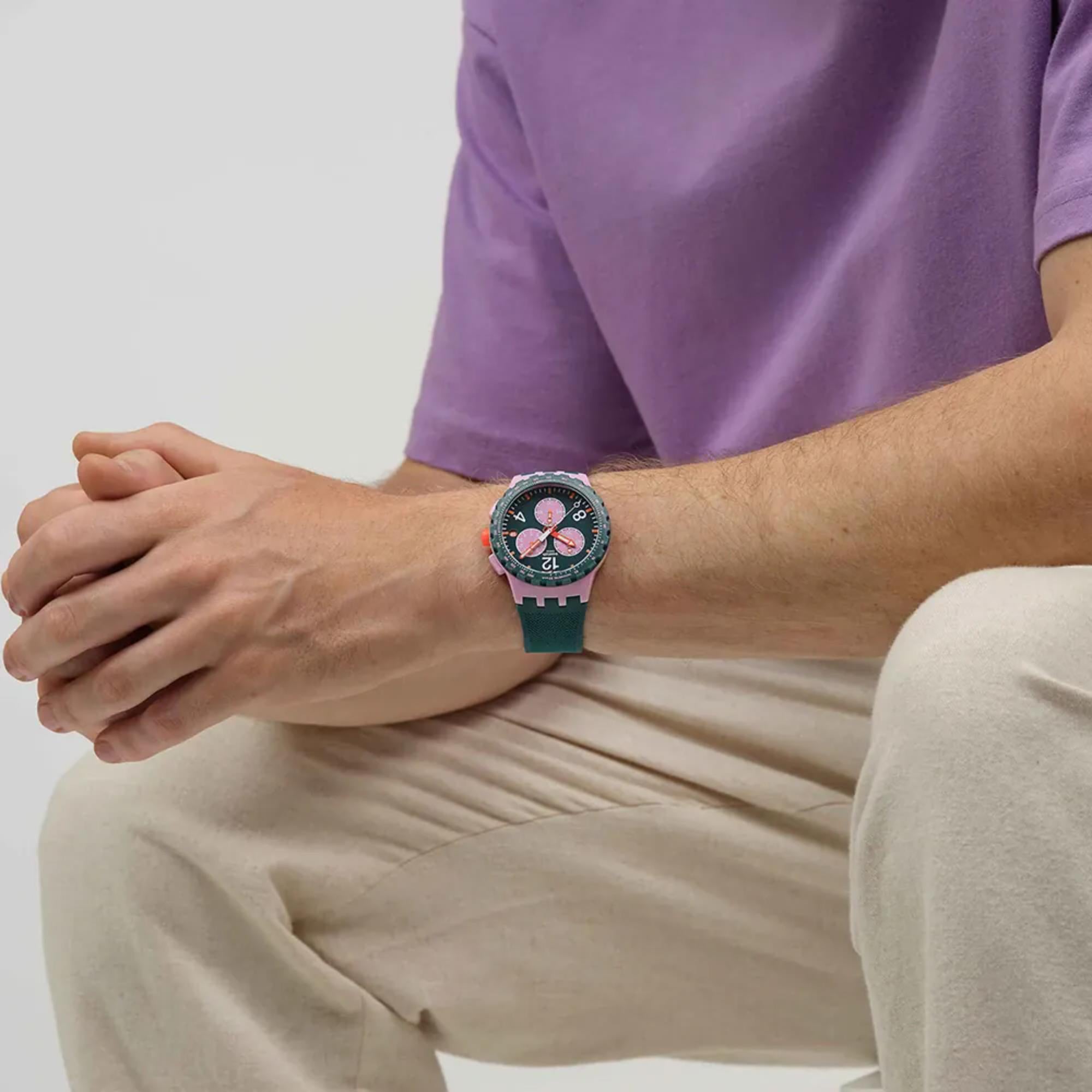 Swatch Originals Moment of Rose Chronograph Green Dial Silicone Strap Unisex Watch SUSP400