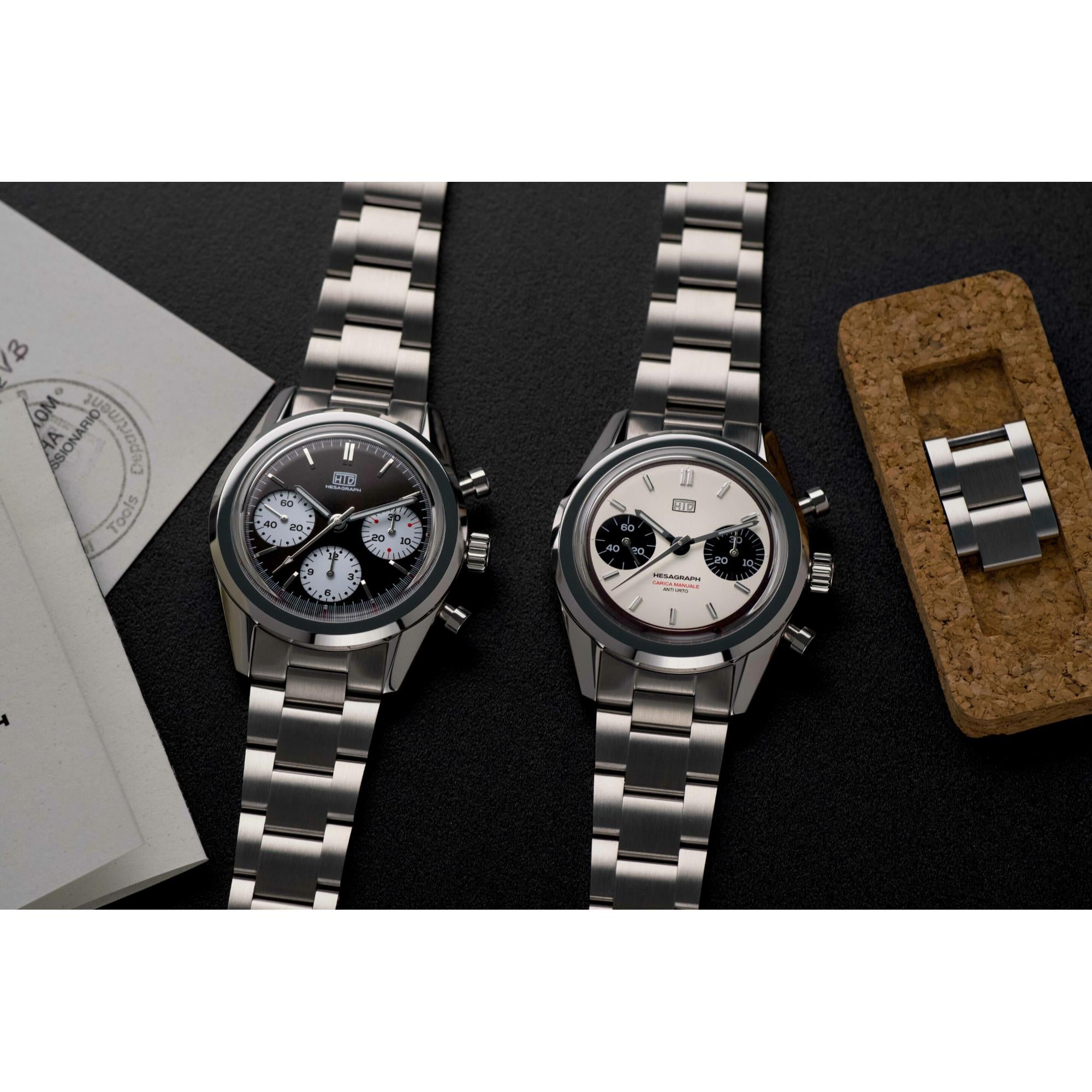 HTD Hesagraph Variante B Chronograph Dark Brown Dial Steel Strap Men's Watch H25F33B