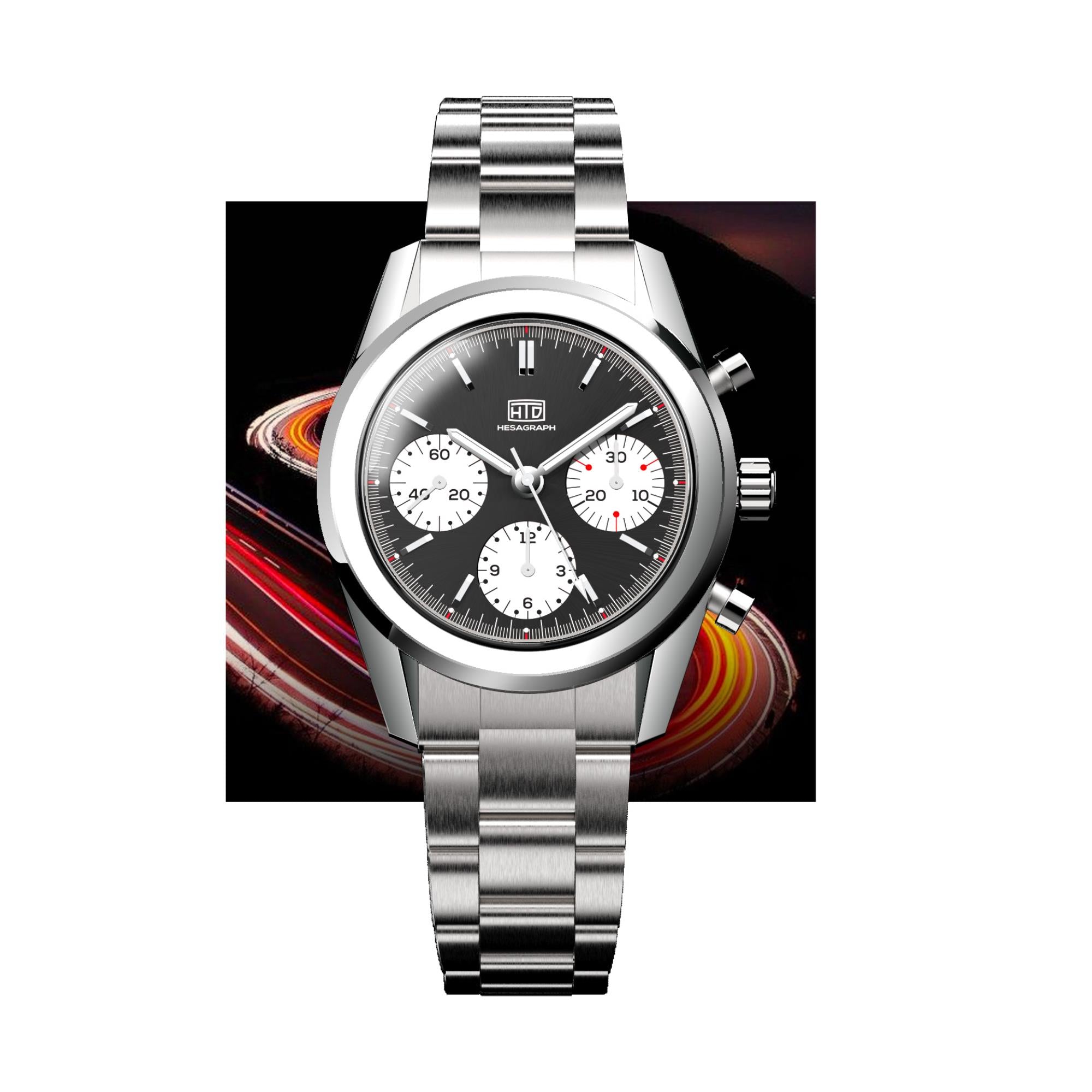 HTD Hesagraph Variante B Chronograph Dark Brown Dial Steel Strap Men's Watch H25F33B