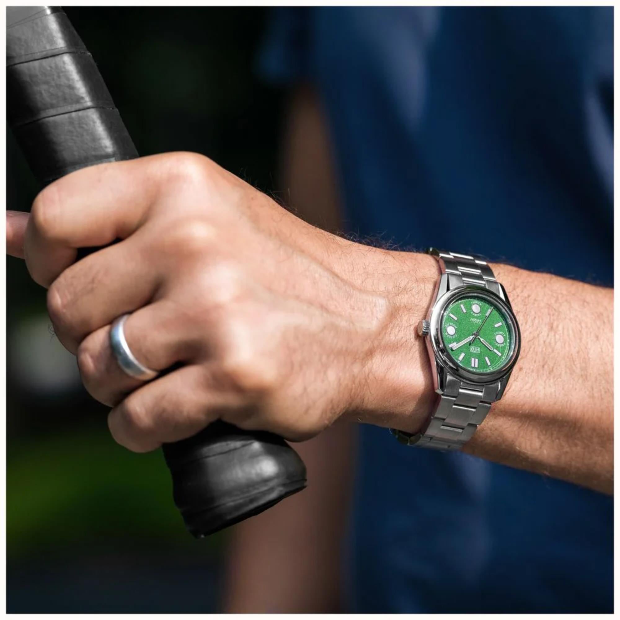 HTD Tennis Erba Automatic Green Dial Steel Strap Unisex Sports Watch T23S01_E