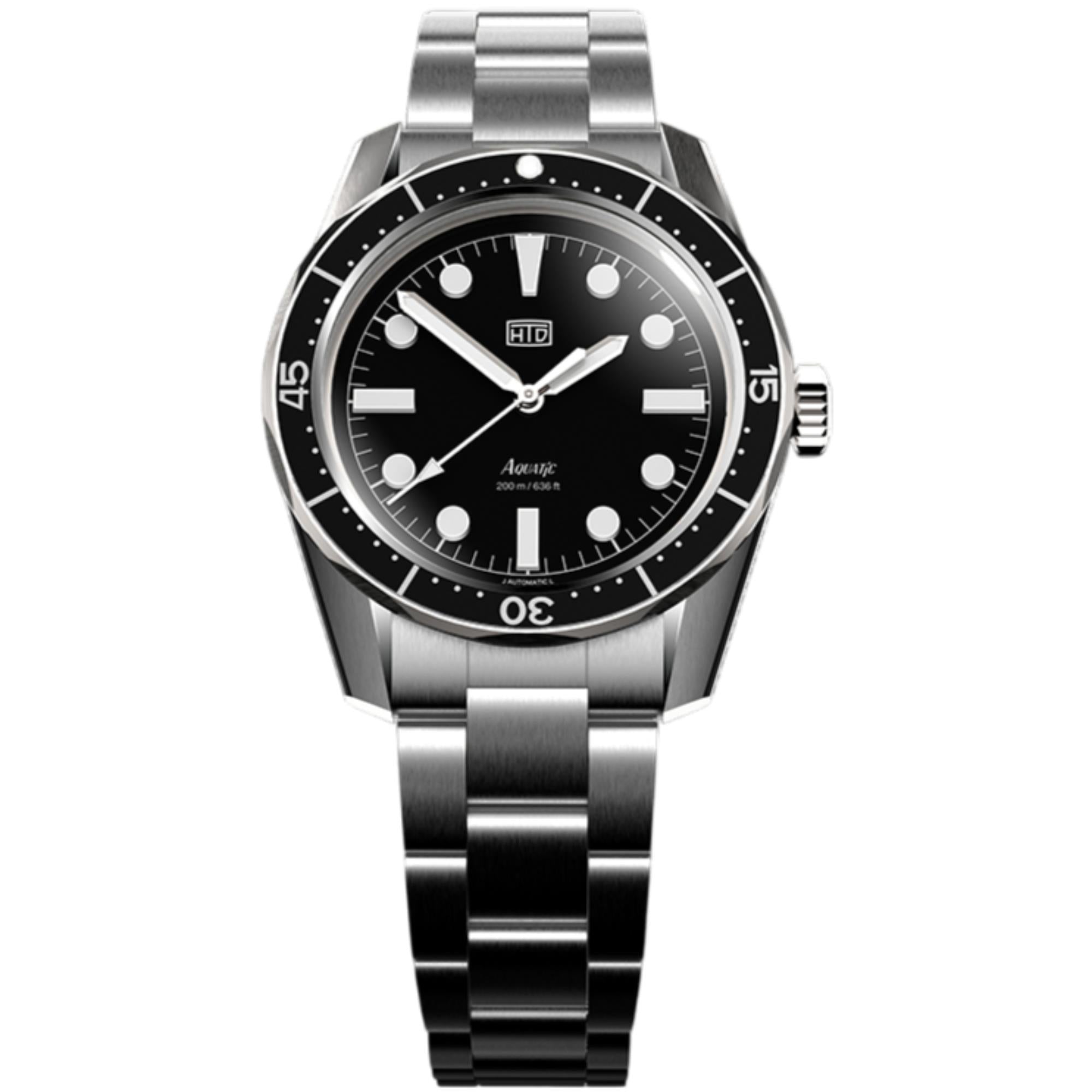 HTD Aquatic Bicchierini Automatic Black Dial Steel Strap Men's Watch A25F09B