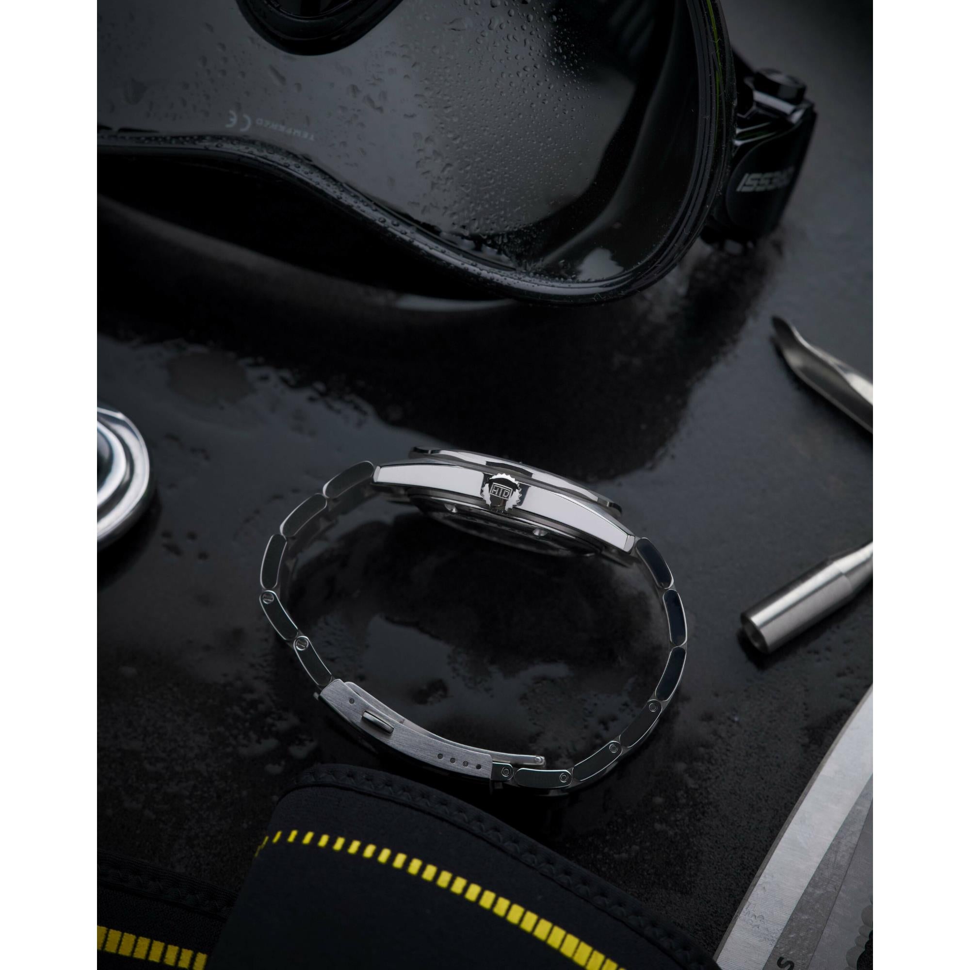 HTD Aquatic Bicchierini Automatic Black Dial Steel Strap Men's Watch A25F09B