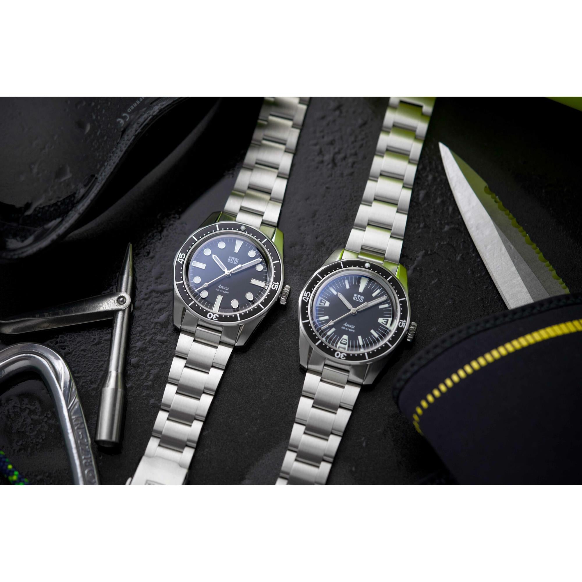 HTD Aquatic Bicchierini Automatic Black Dial Steel Strap Men's Watch A25F09B