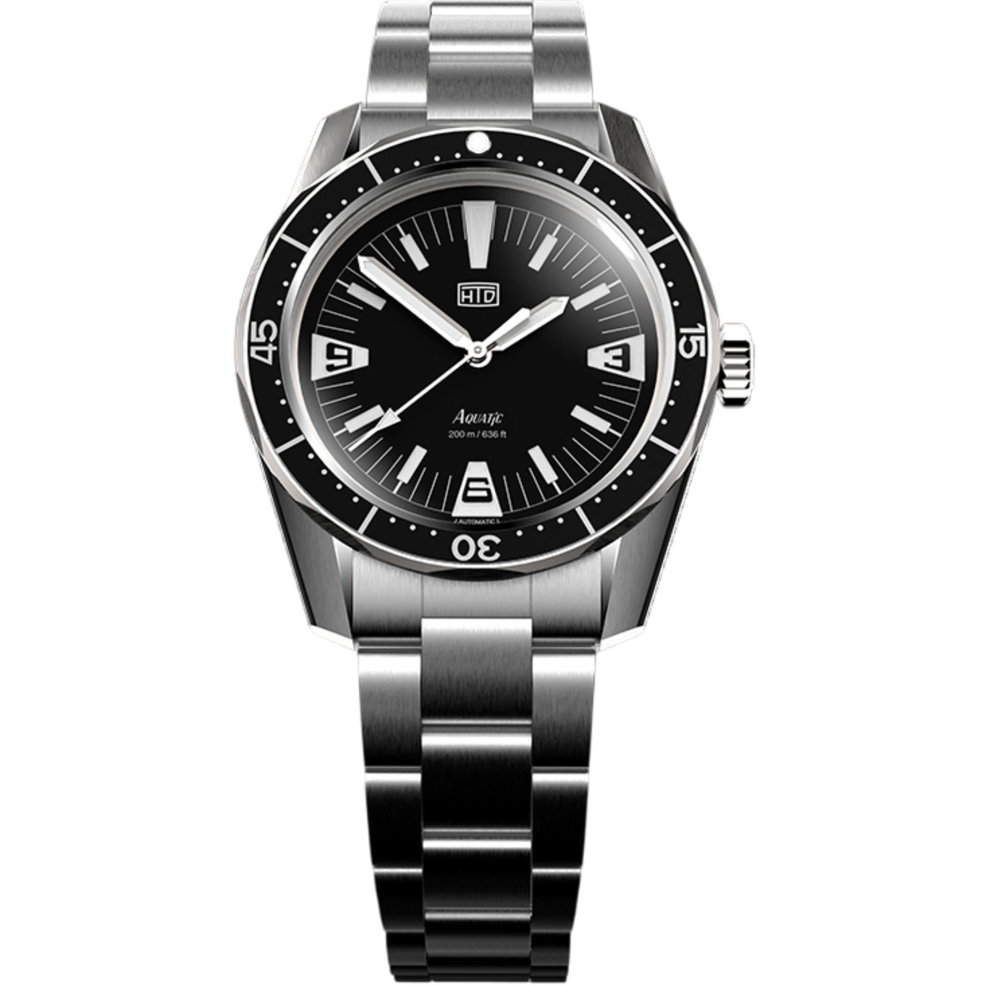 HTD Aquatic Spaceboy Automatic Black Dial Steel Strap Men's Watch A25F09S