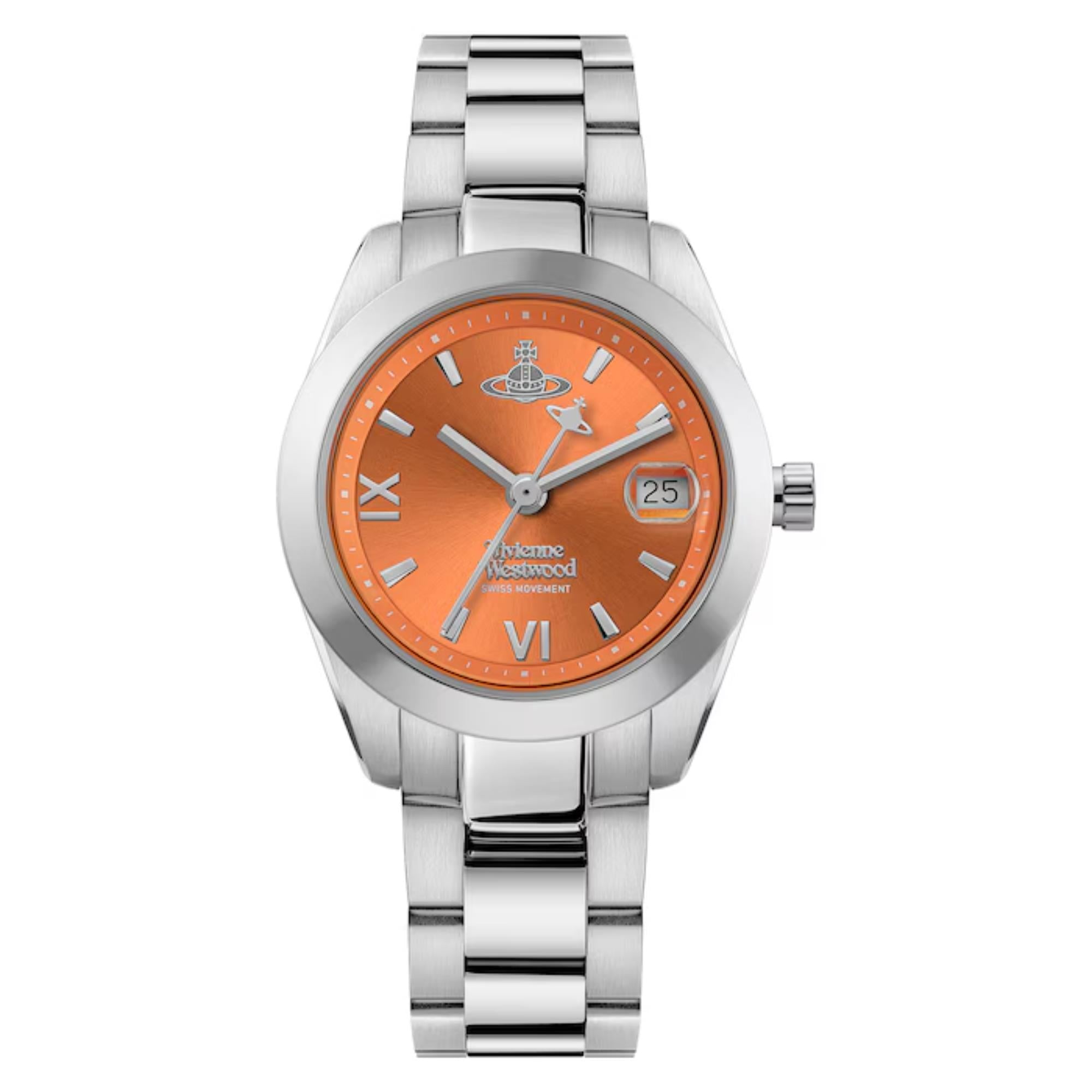 Vivienne Westwood Fenchurch Quartz Orange Dial Steel Strap Women's Watch VV292ORSL