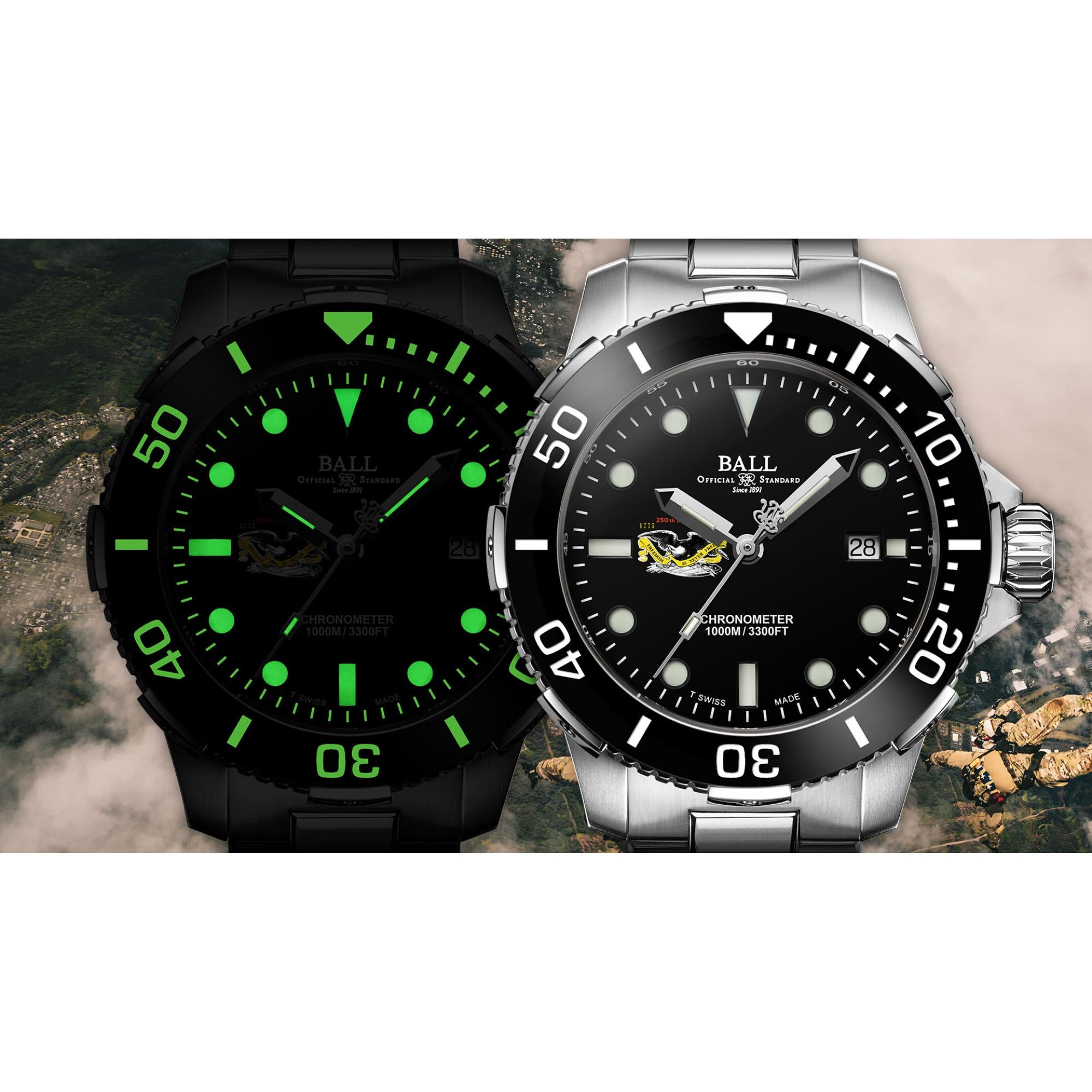 BALL Engineer Hydrocarbon Limited Edition DeepQUEST Protector Black Dial Steel Strap Men's Watch DM3002A-S9C-BK