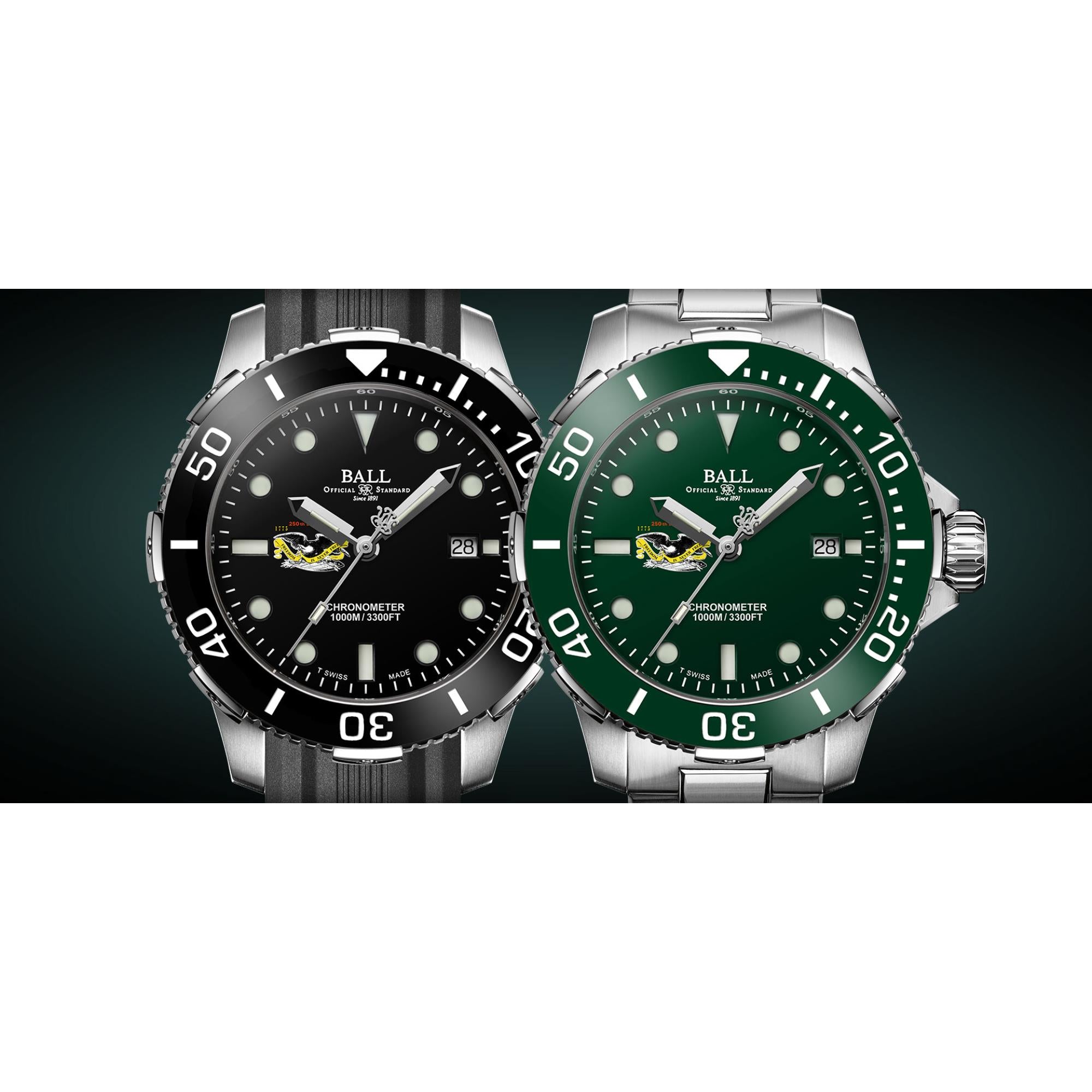 BALL Engineer Hydrocarbon Limited Edition DeepQUEST Protector Green Dial Steel Strap Men's Watch DM3002A-S10C-GR