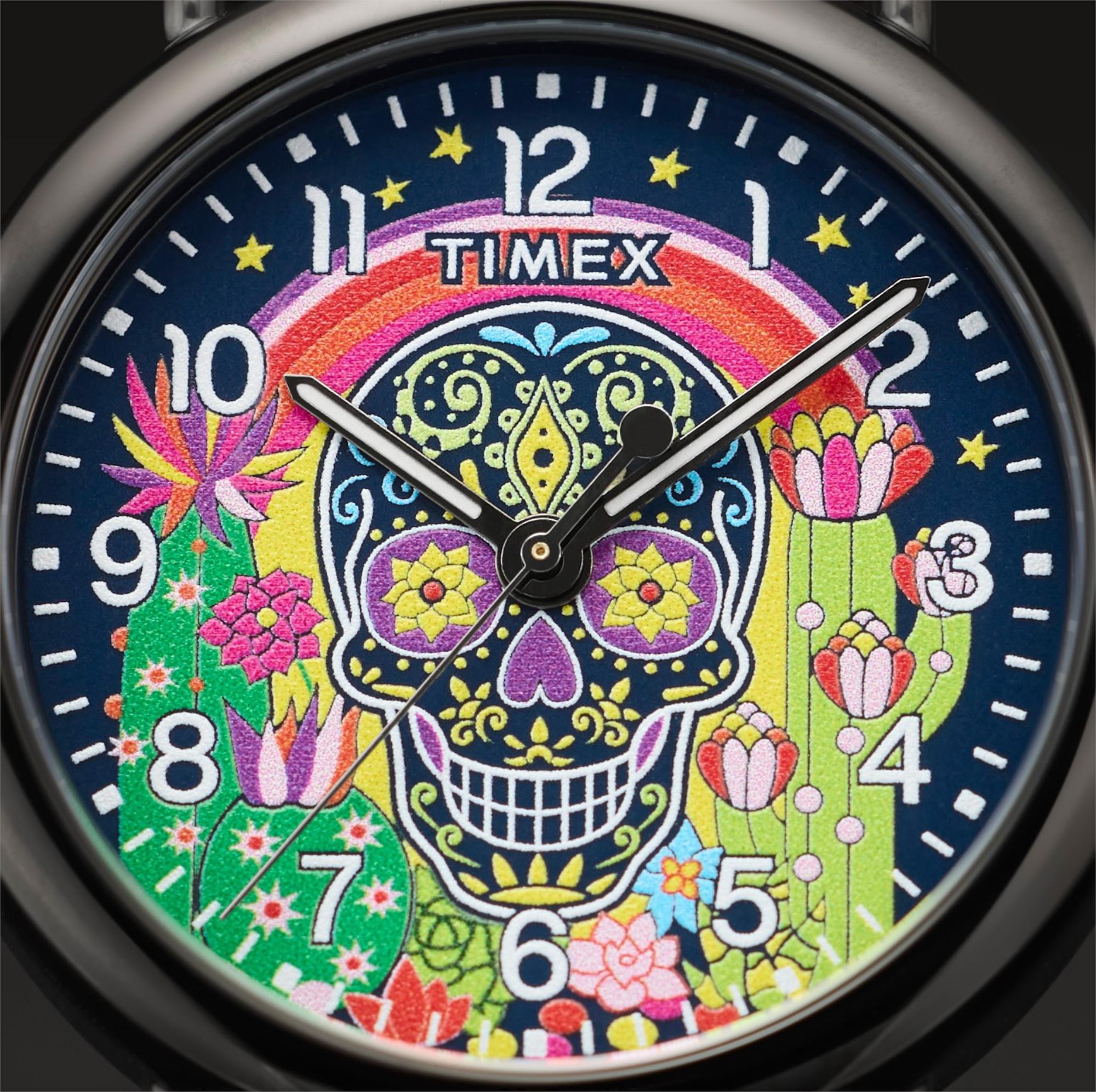 Timex Weekender Day of the Dead Quartz Multicoloured Dial Leather Strap Men's Watch TW2Y15900