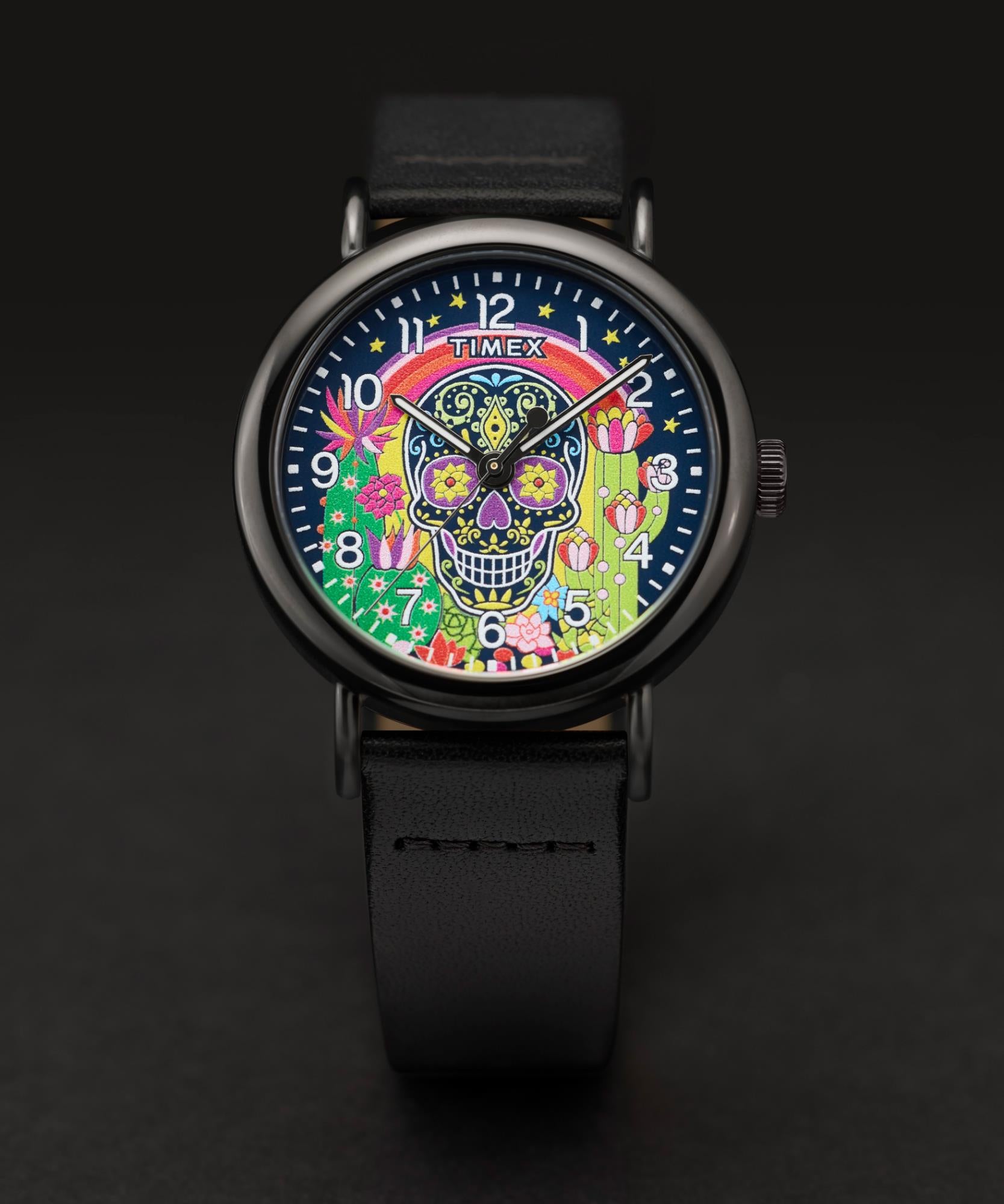 Timex Weekender Day of the Dead Quartz Multicoloured Dial Leather Strap Men's Watch TW2Y15900