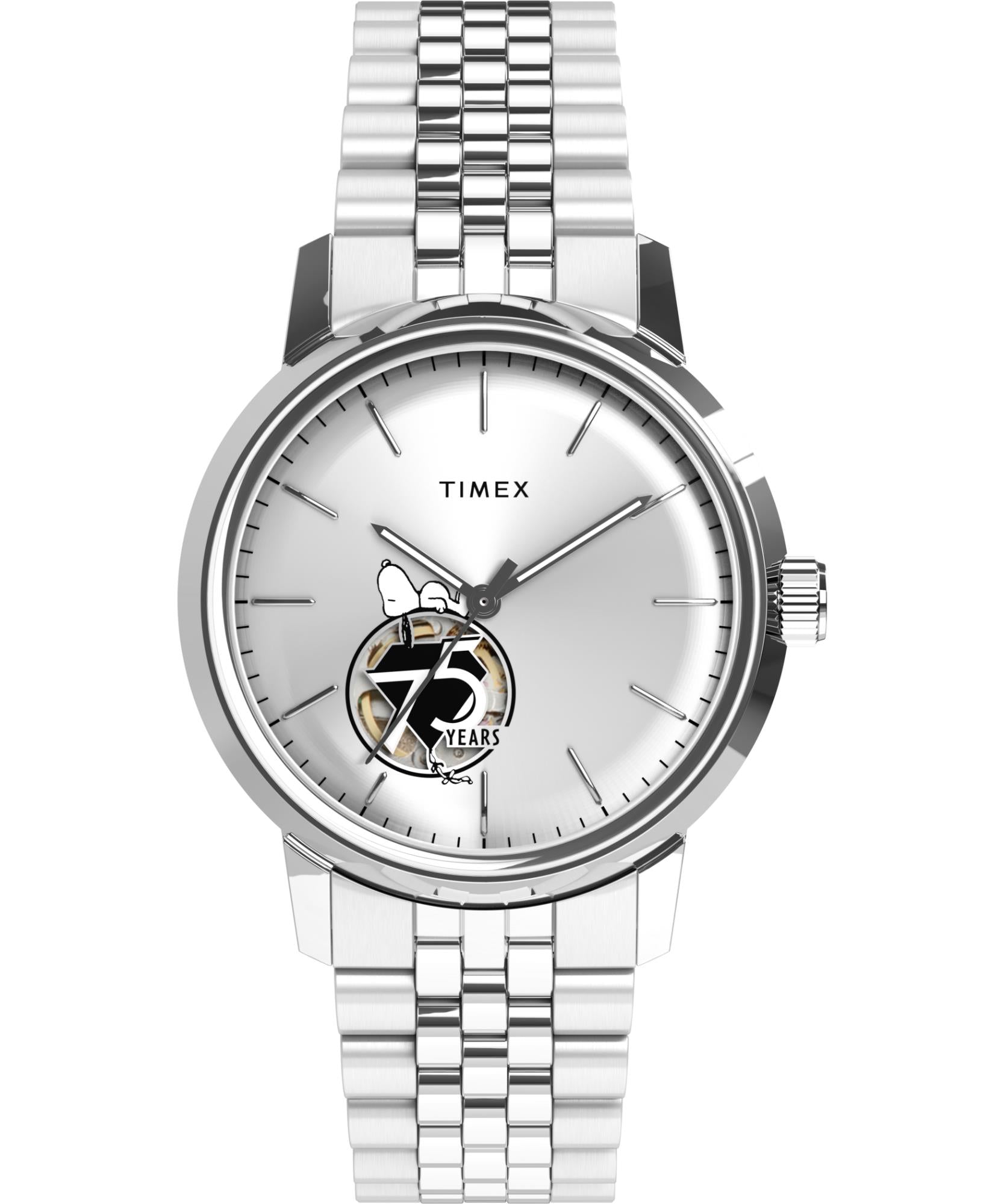 Timex X Peanuts Marlin Automatic 75th Anniversary Silver Dial Steel Strap Men's Watch TW2Y45000