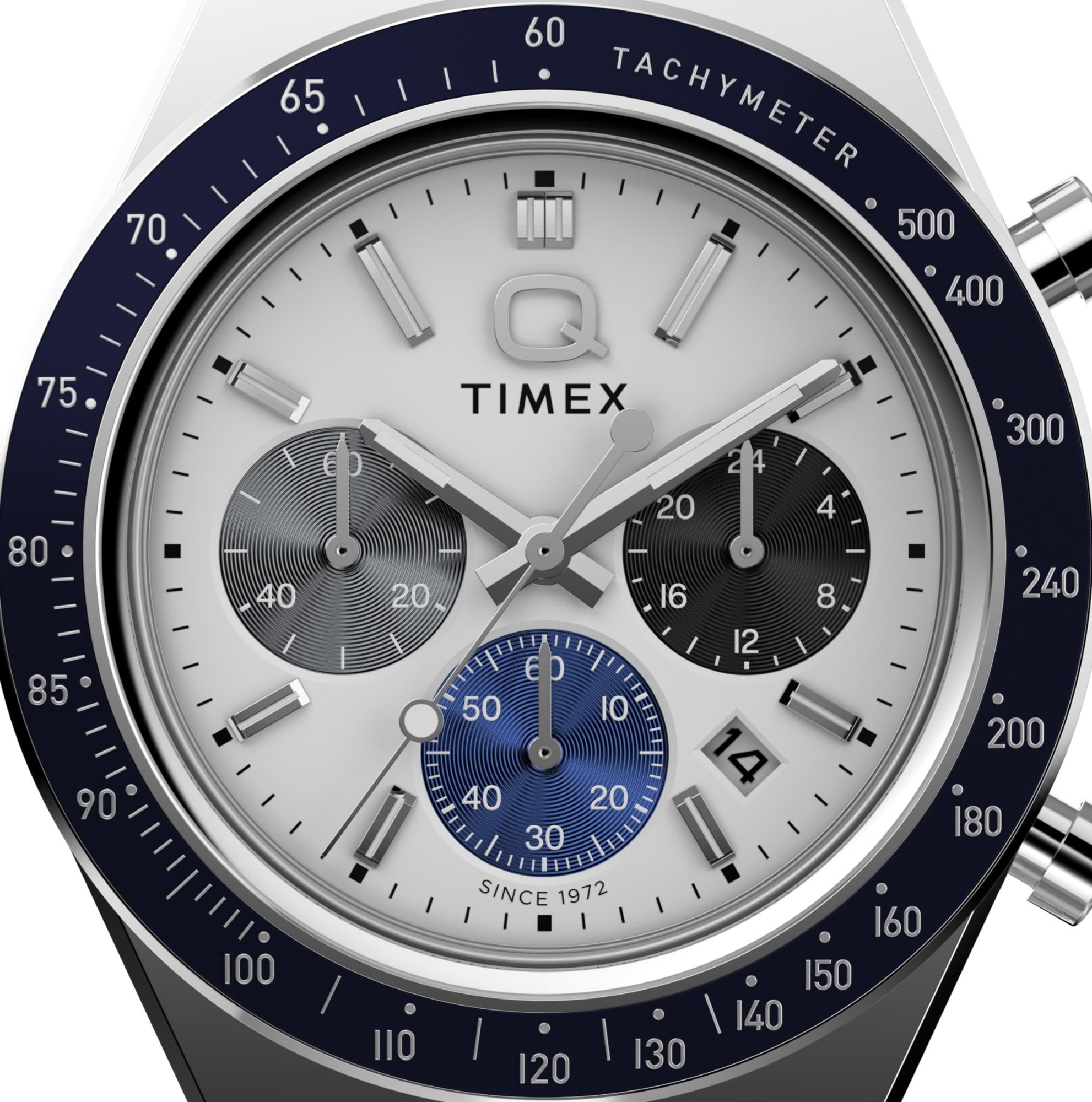 Timex Q Chronograph Quartz White Dial Steel Strap Men's Watch TW2Y36200