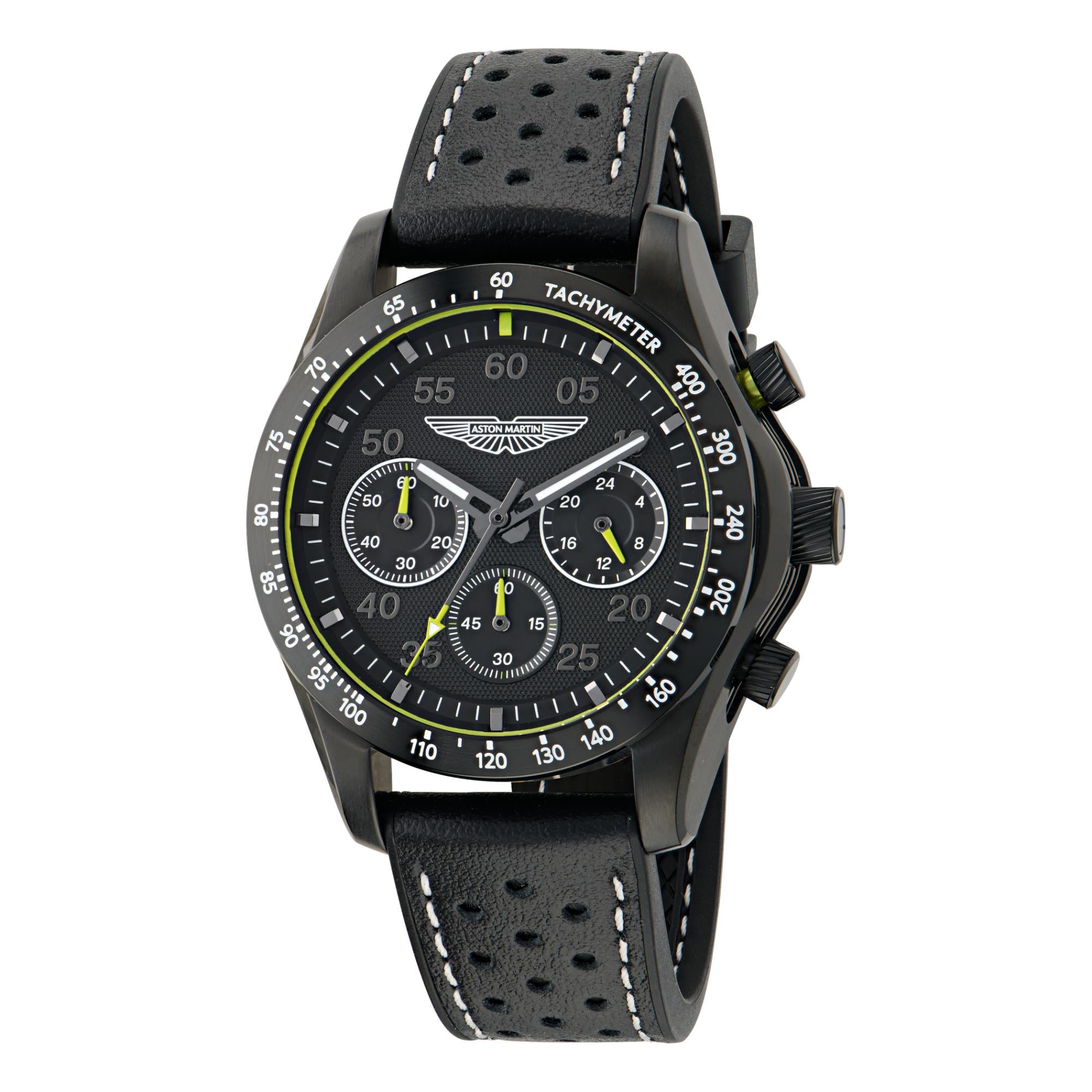 Aston Martin AML Thrill Quartz Chronograph Black Dial Leather Strap Unisex Watch MTRS1F502
