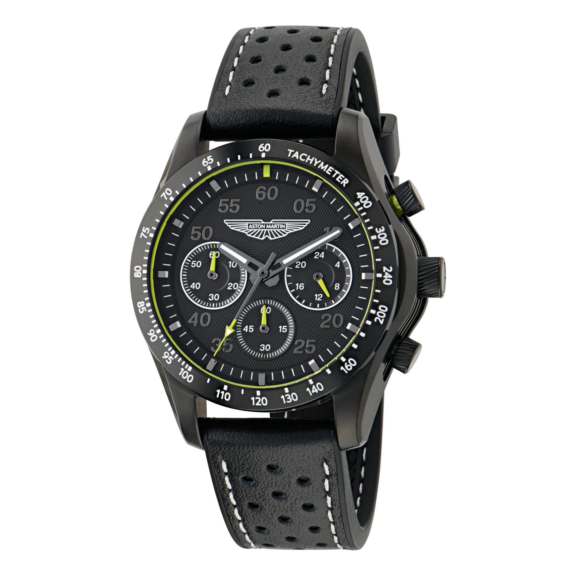 Aston Martin AML Thrill Quartz Chronograph Black Dial Leather Strap Unisex Watch MTRS1F502