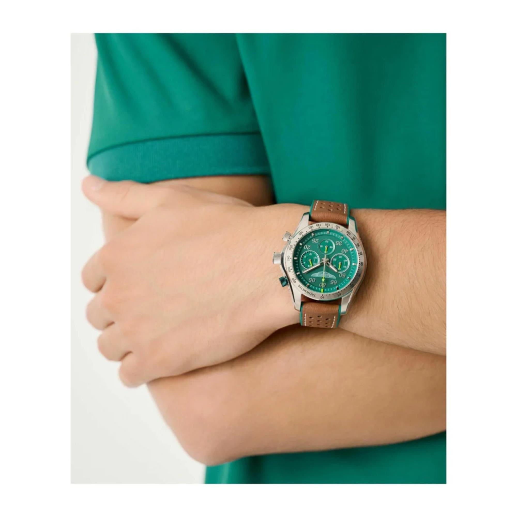 Aston Martin AML Thrill Quartz Chronograph Green Dial Leather Strap Unisex Watch MTRS1F501