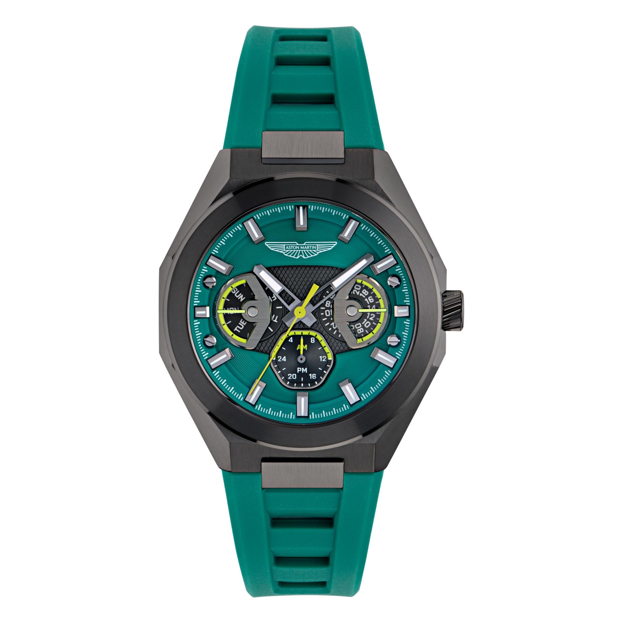 Aston Martin AML Thrill Quartz Chronograph Green Dial Silicone Strap Unisex Watch MTRI1F503