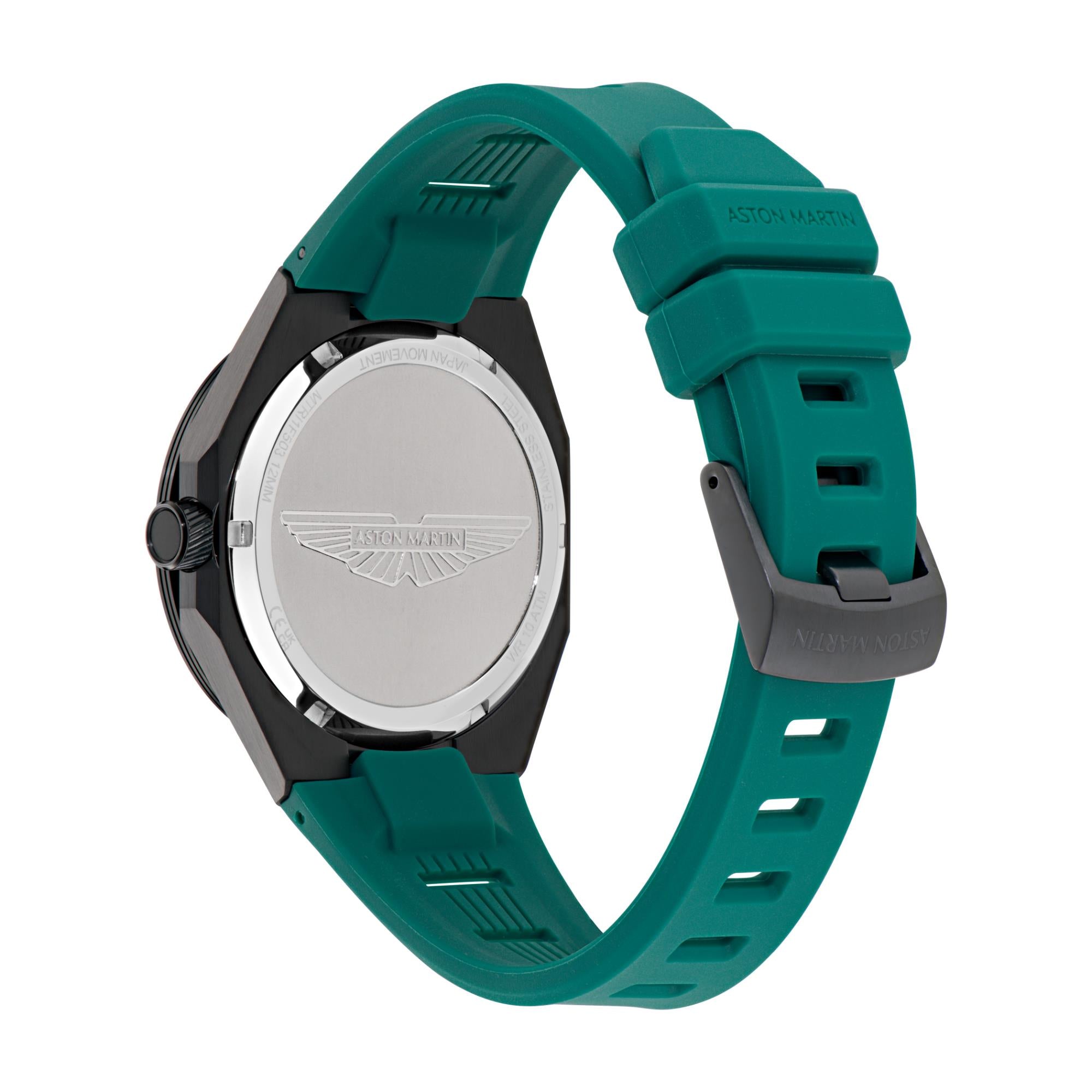 Aston Martin AML Thrill Quartz Chronograph Green Dial Silicone Strap Unisex Watch MTRI1F503