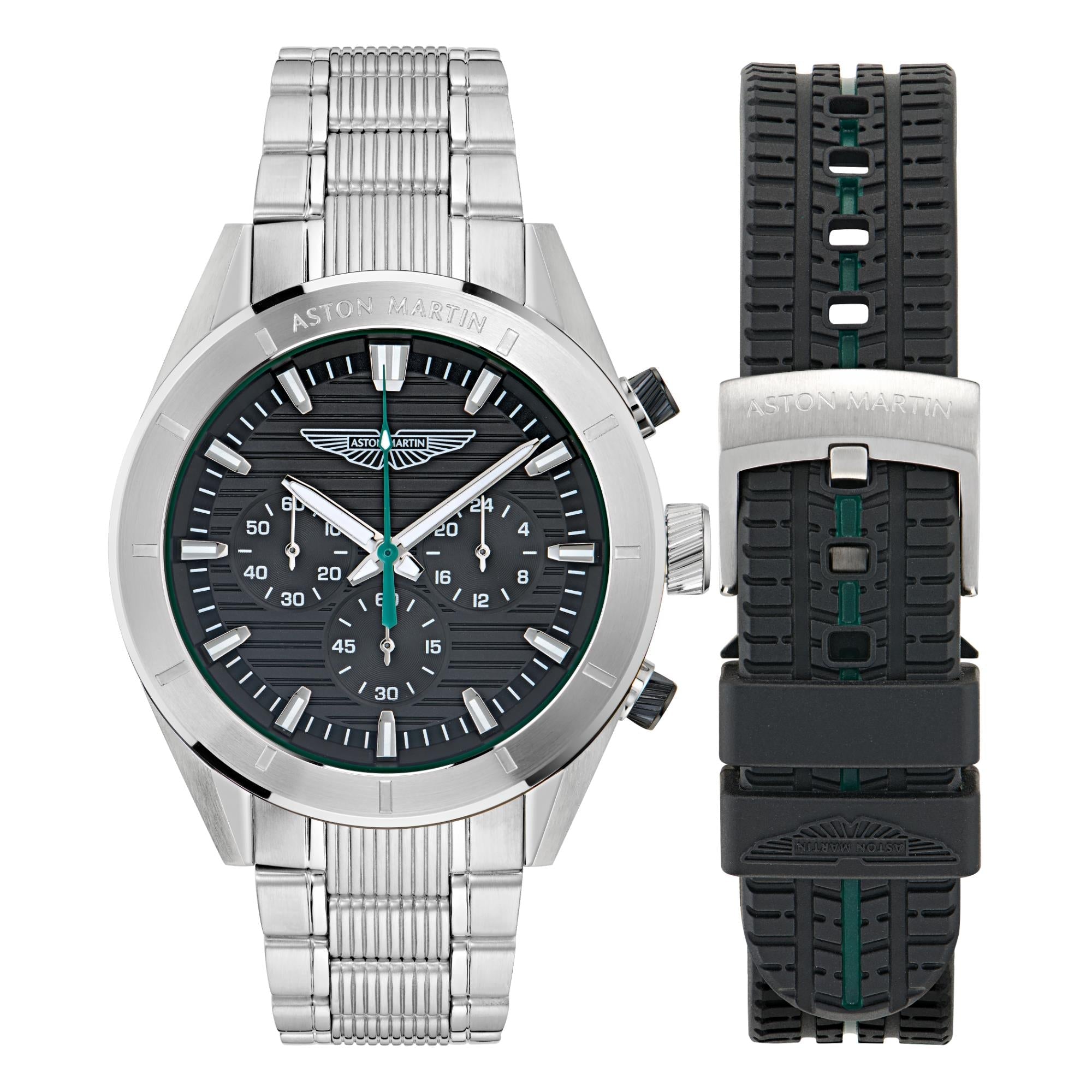 Aston Martin AML Icon Quartz with Interchangeable Top Ring Black Dial Silicone and Steel Strap Men's Watch MTIB1F501