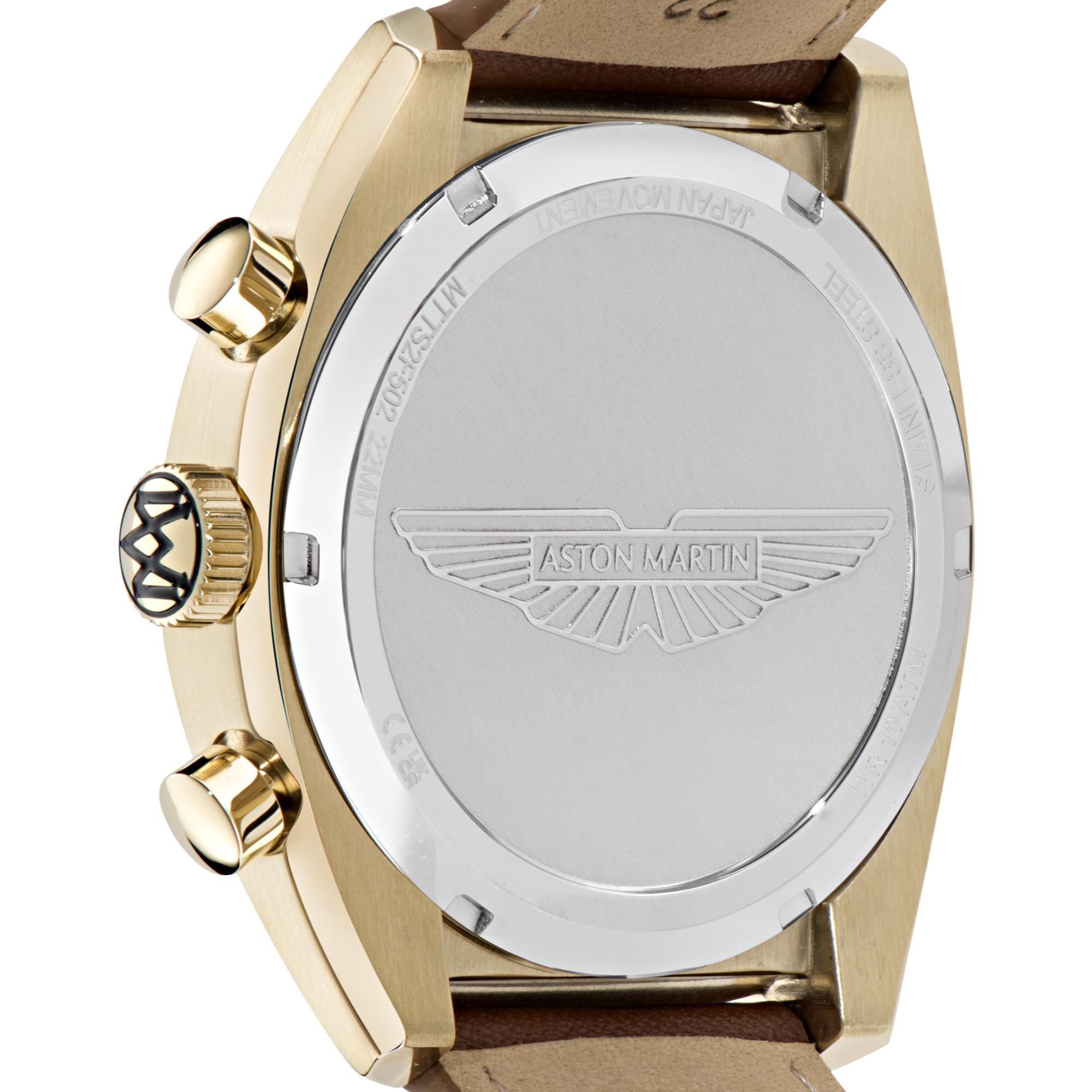 Aston Martin AML Timeless Automatic Chronograph Champagne Dial Leather Strap Men's Watch MTTS2F502