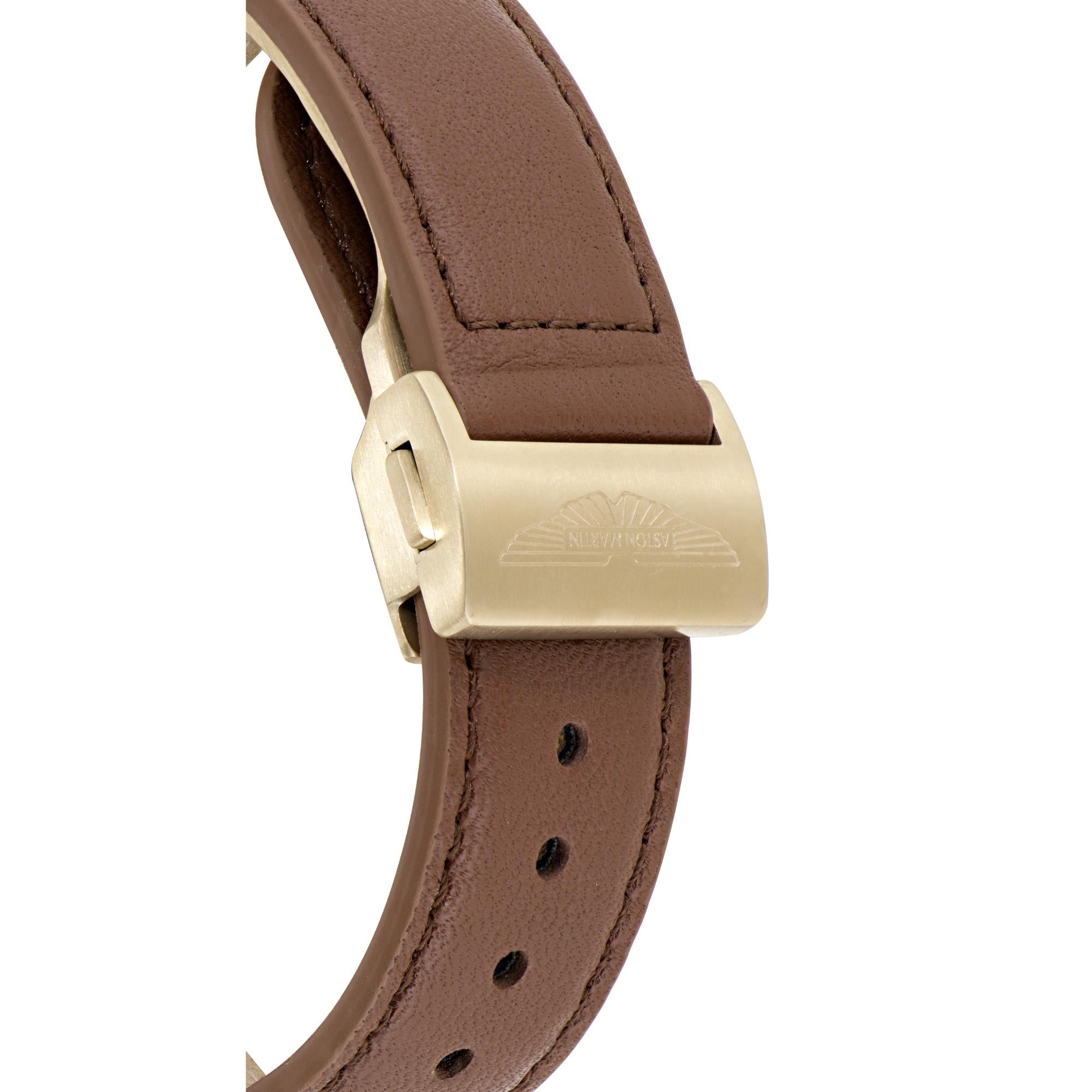 Aston Martin AML Timeless Automatic Chronograph Champagne Dial Leather Strap Men's Watch MTTS2F502