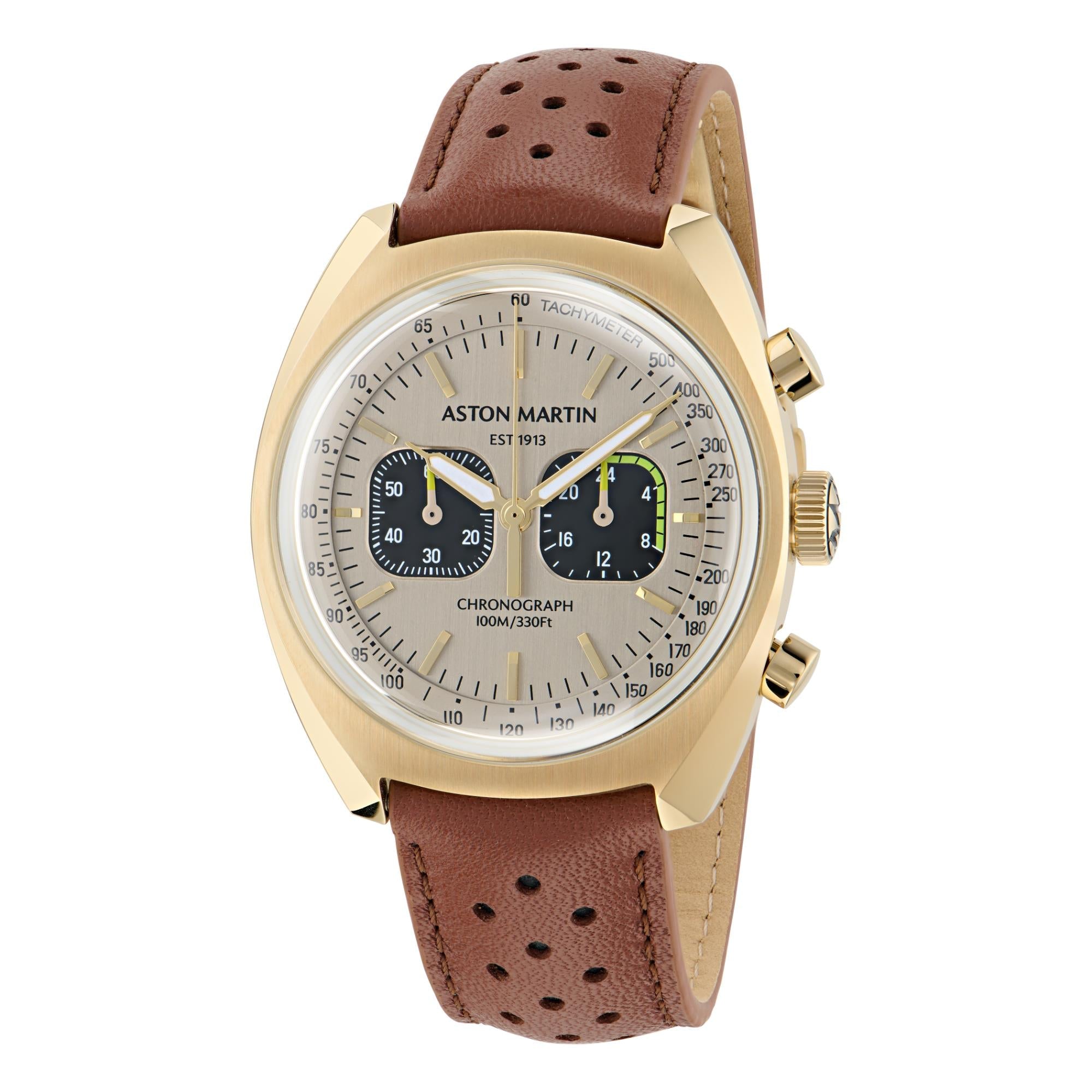 Aston Martin AML Timeless Automatic Chronograph Champagne Dial Leather Strap Men's Watch MTTS2F502