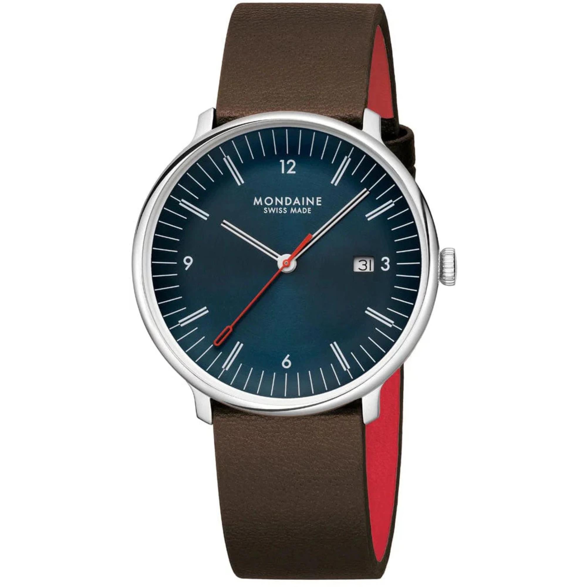 Mondaine Doppio Quartz Blue Dial Leather Strap Men's Watch MLE.41240.LGV