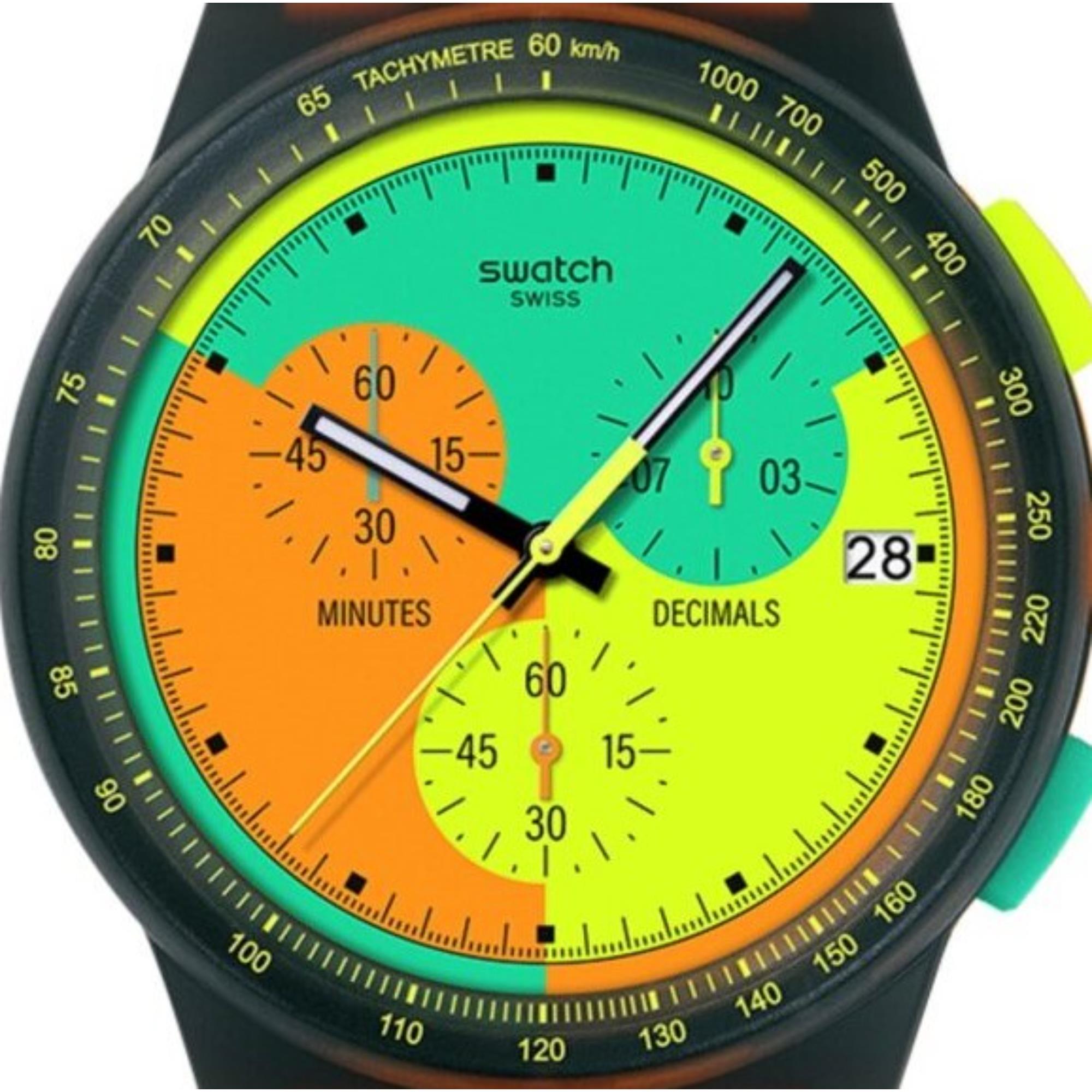Swatch Originals Neon Signal Flag Chronograph Quartz Multicoloured Dial Silicone Strap Unisex Watch SUSB422