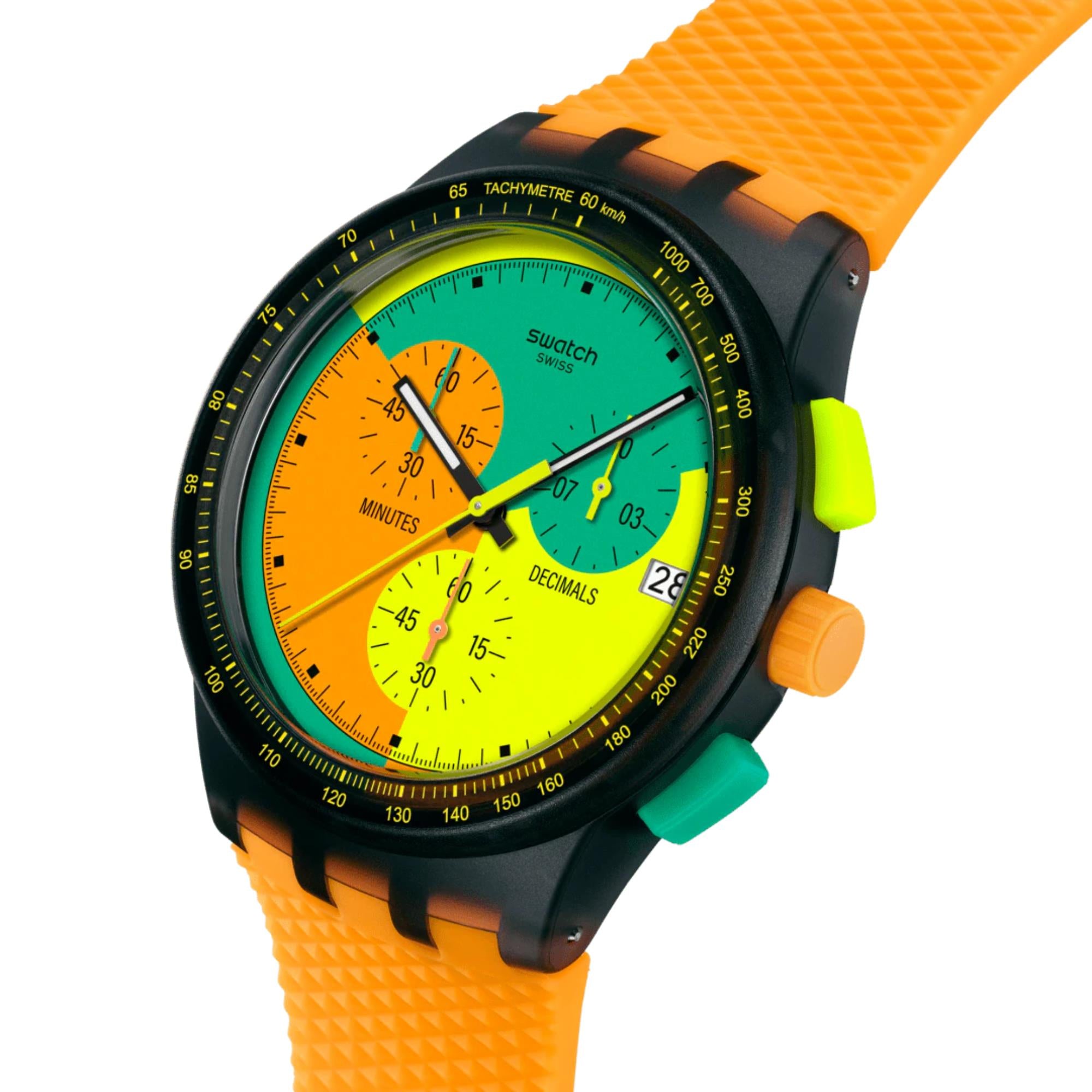Swatch Originals Neon Signal Flag Chronograph Quartz Multicoloured Dial Silicone Strap Unisex Watch SUSB422