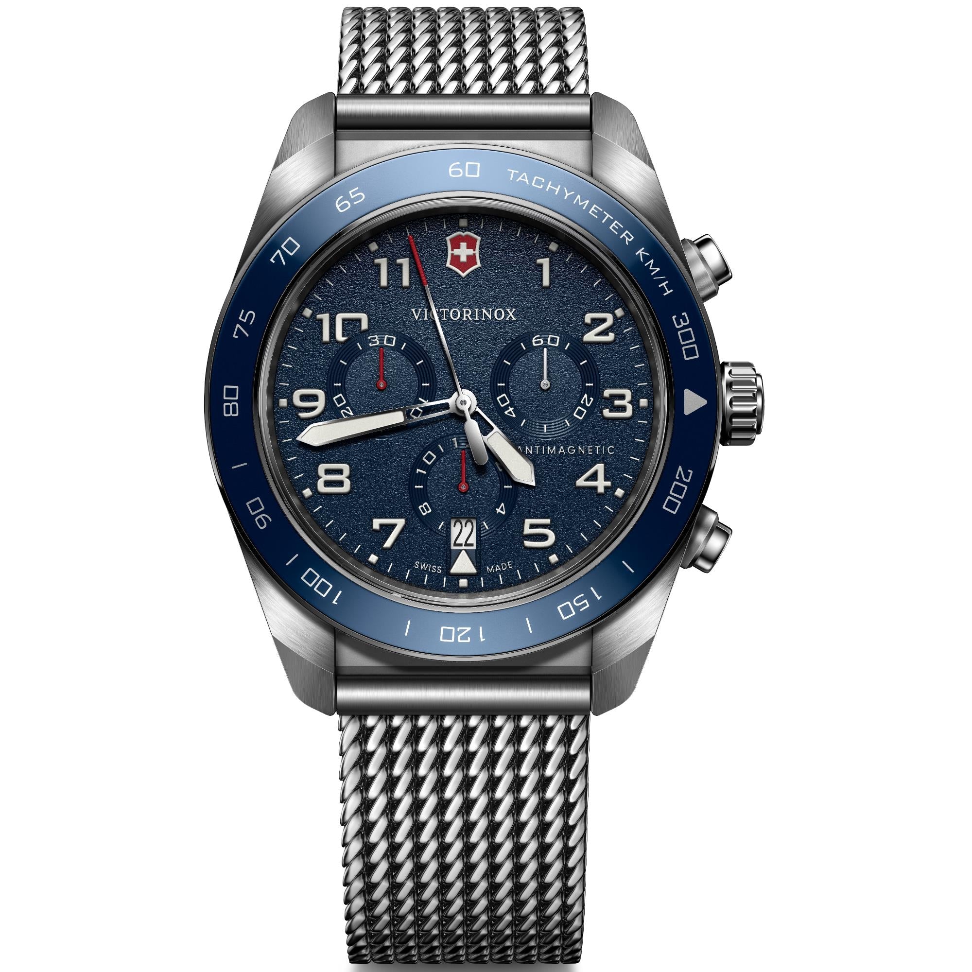 Victorinox Swiss Army Chronograph Blue Dial Steel Mesh Strap Men's Watch 242049