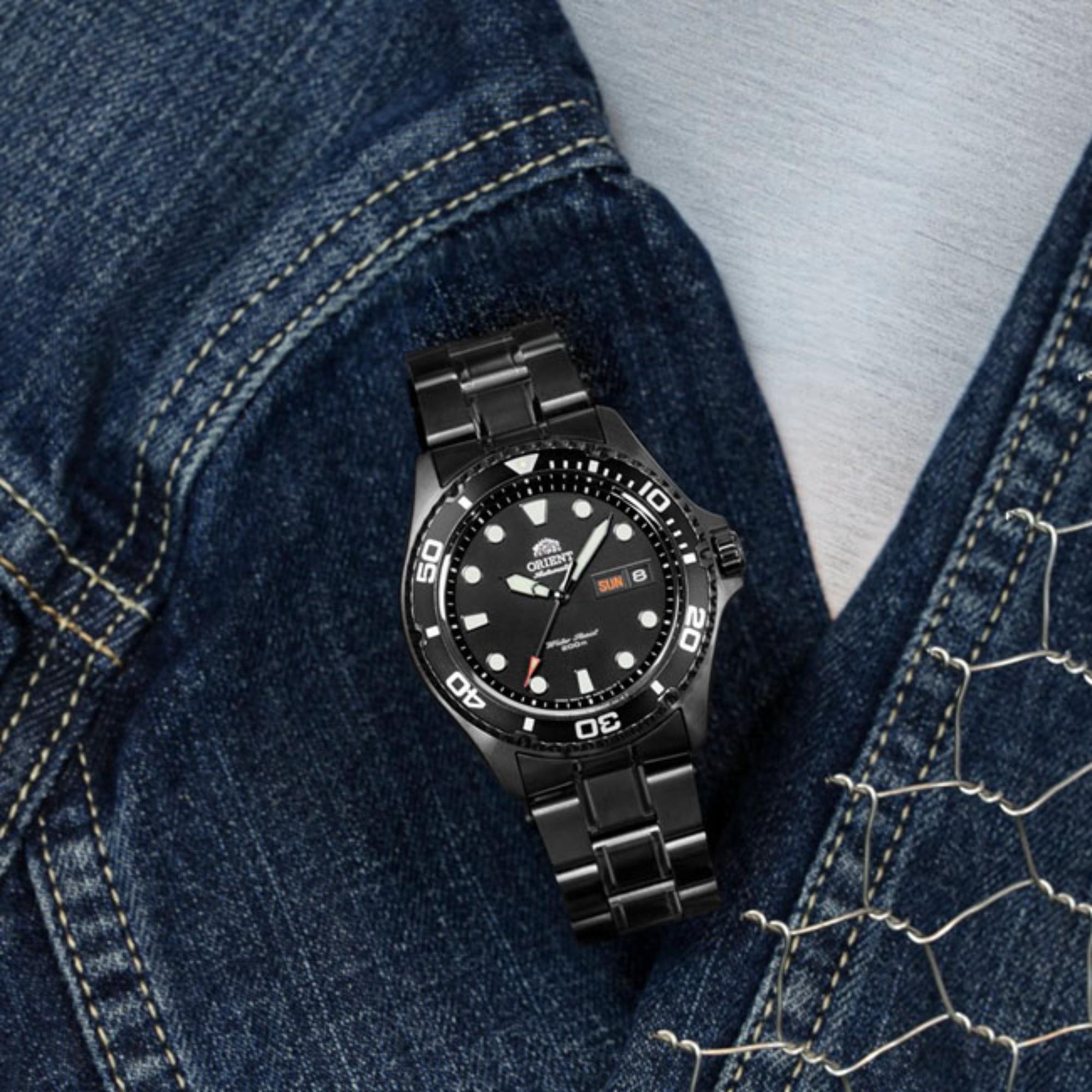 Orient Ray Raven II Automatic Black Dial Steel Strap Men's Dive Watch TAA02003B9