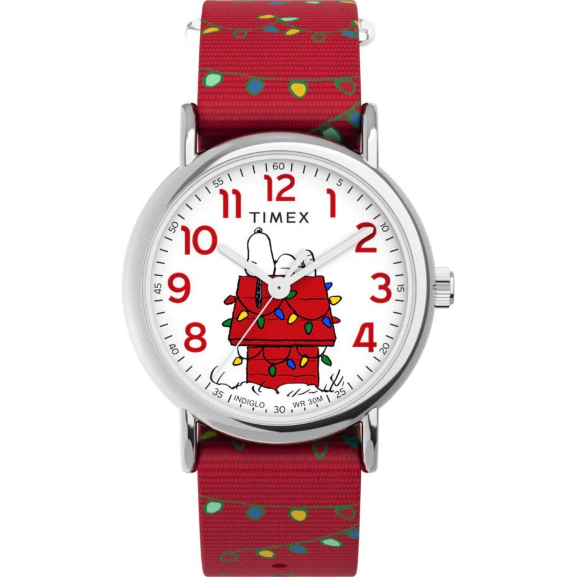TEST Timex x Peanuts Weekender Holiday Quartz White Dial Fabric Strap Unisex Watch TW2W808006B