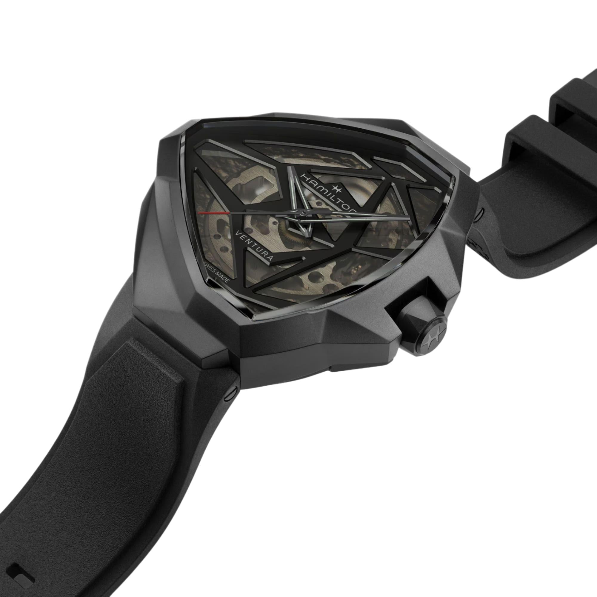 Hamilton Ventura Edge Skeleton Automatic Black Dial Rubber Strap Men's Watch H24645330