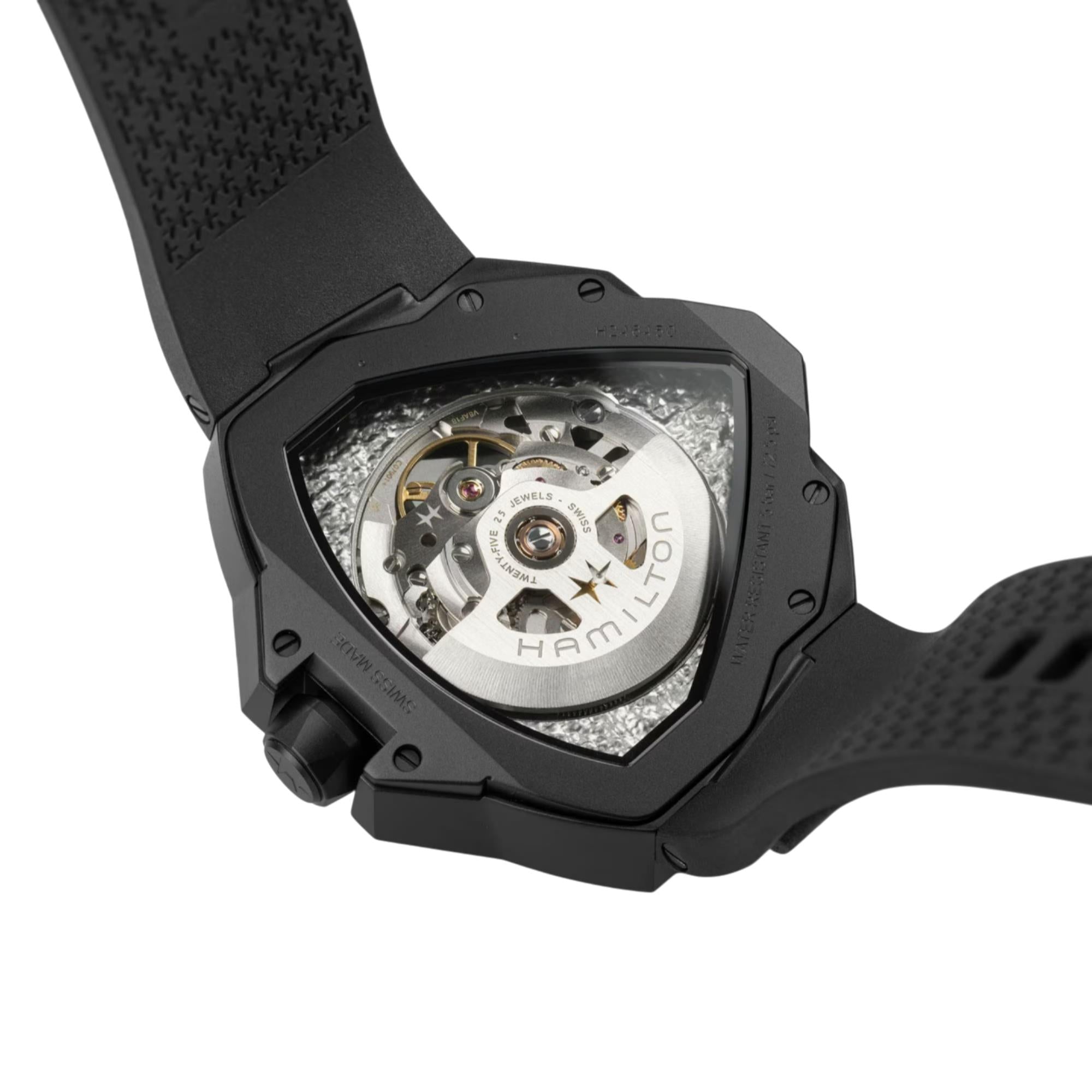 Hamilton Ventura Edge Skeleton Automatic Black Dial Rubber Strap Men's Watch H24645330