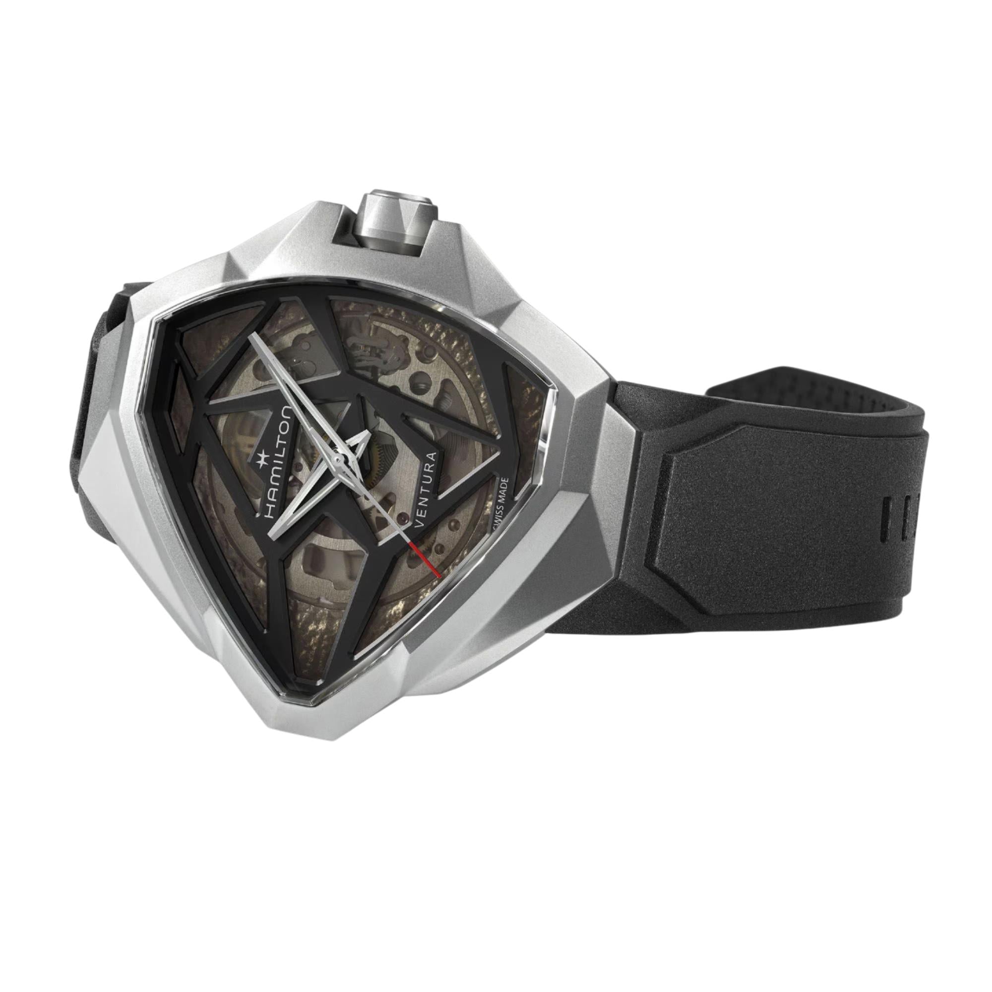Hamilton Ventura Edge Skeleton Automatic Black Dial Rubber Strap Men's Watch H24635330