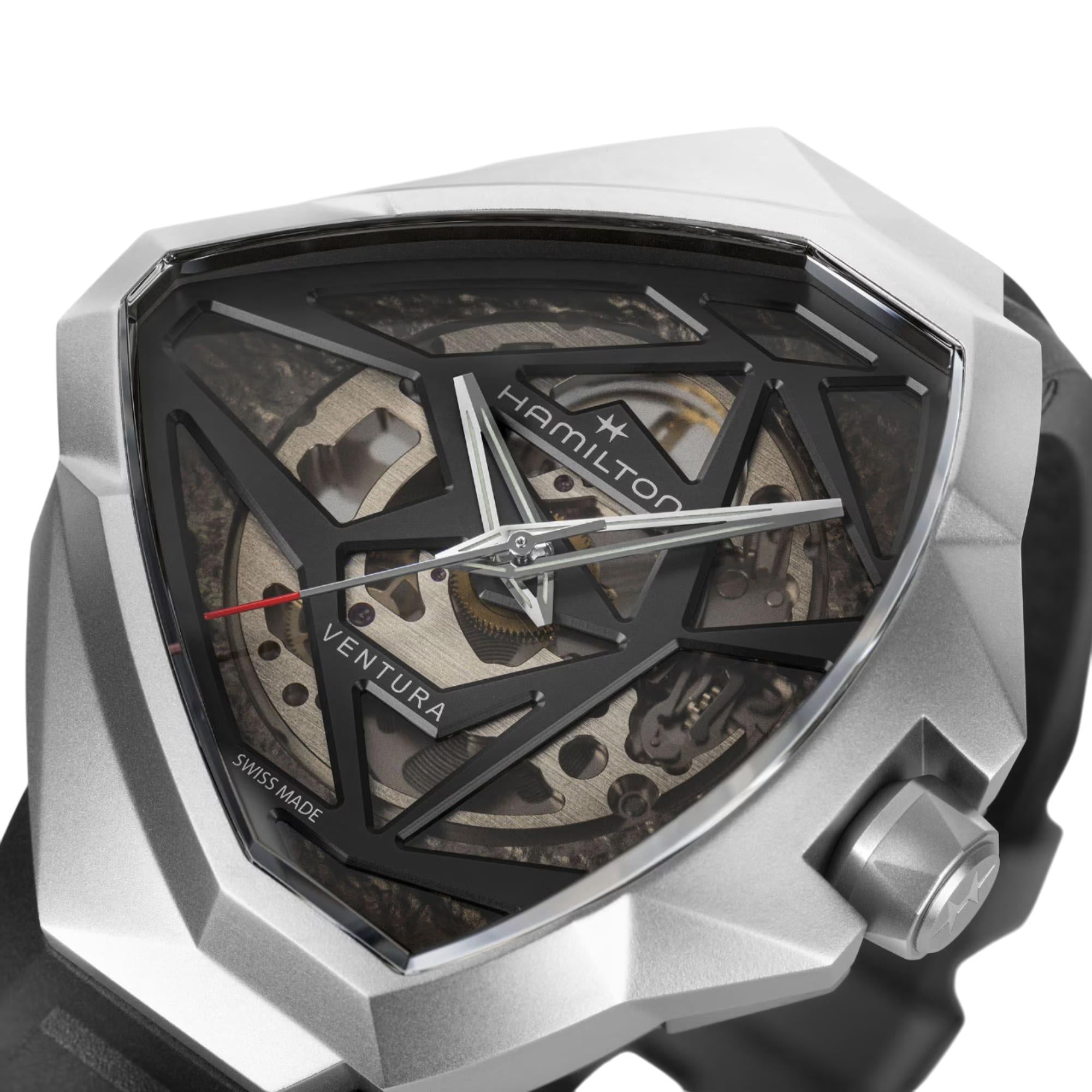 Hamilton Ventura Edge Skeleton Automatic Black Dial Rubber Strap Men's Watch H24635330