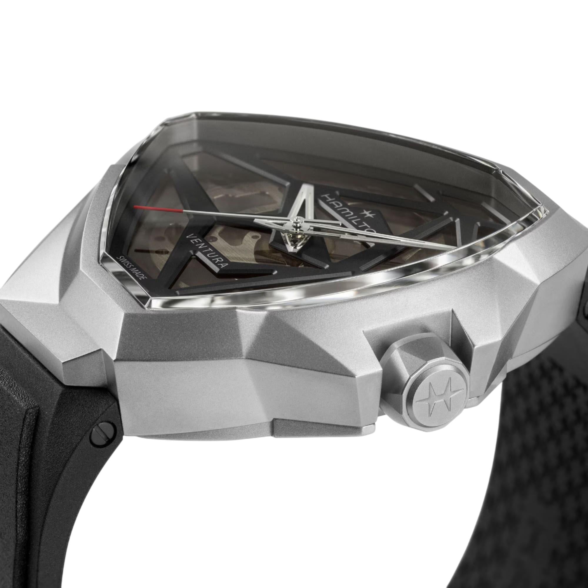 Hamilton Ventura Edge Skeleton Automatic Black Dial Rubber Strap Men's Watch H24635330