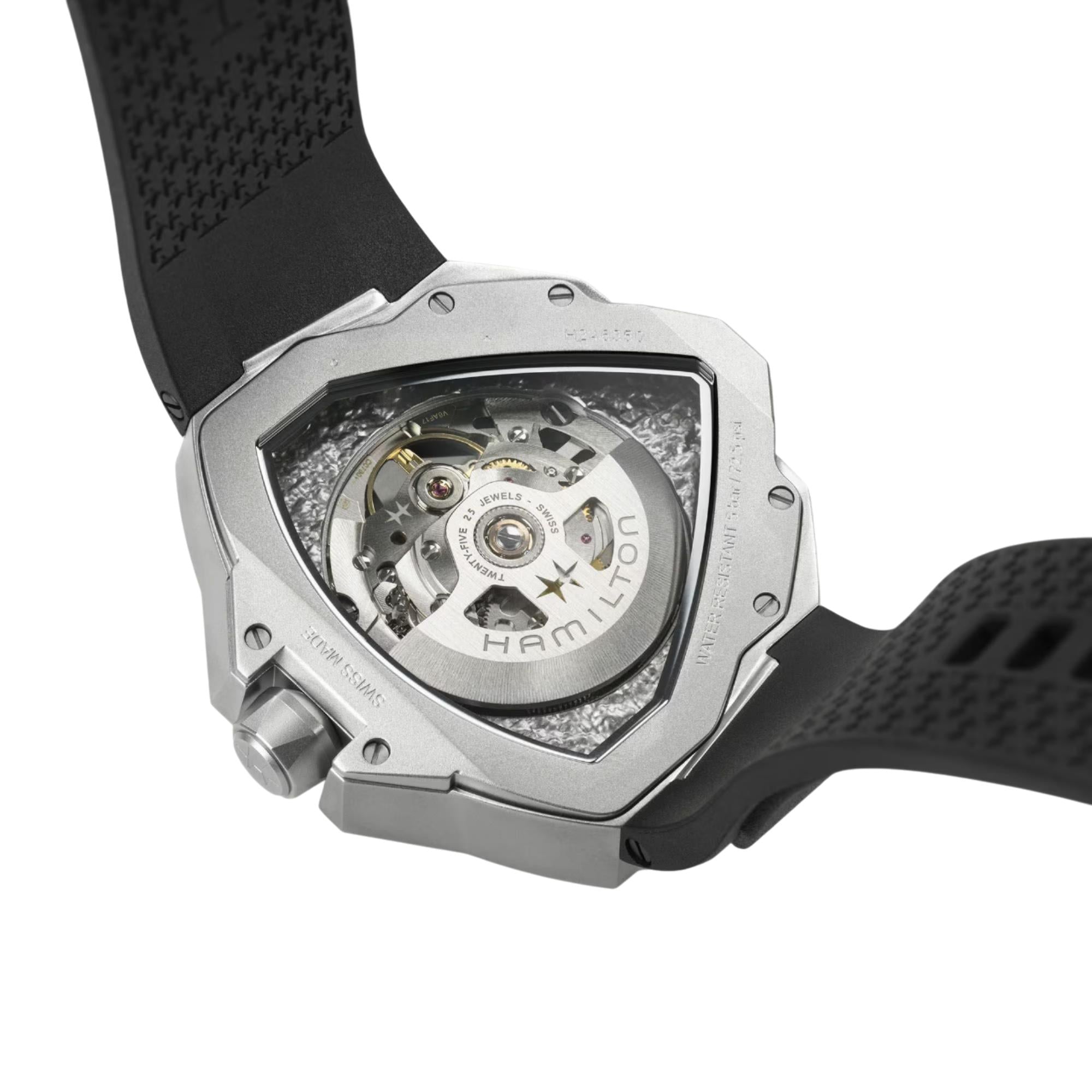 Hamilton Ventura Edge Skeleton Automatic Black Dial Rubber Strap Men's Watch H24635330