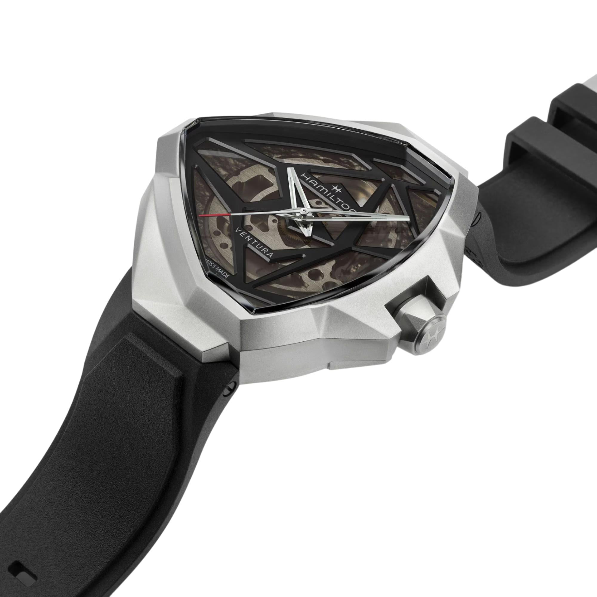 Hamilton Ventura Edge Skeleton Automatic Black Dial Rubber Strap Men's Watch H24635330