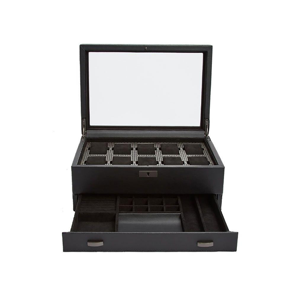 WOLF Axis 10 Piece Powder Coat Watch Box with Drawer 488203