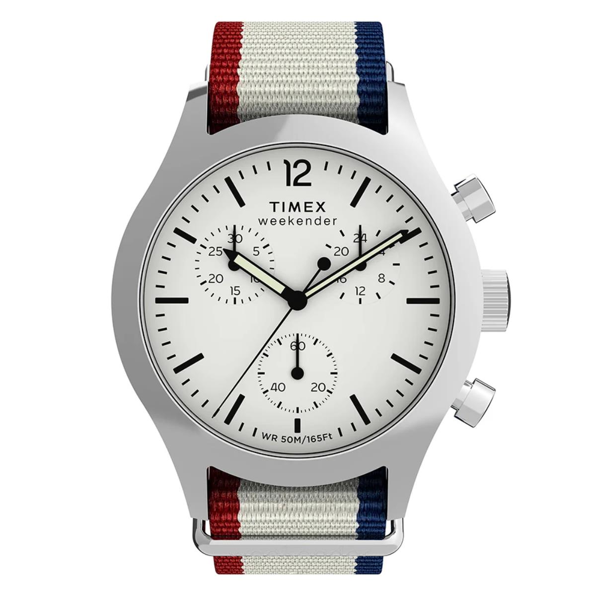 Timex Weekender New England Chronograph White Dial Eco Conscious Strap Unisex Watch TW2Y15800