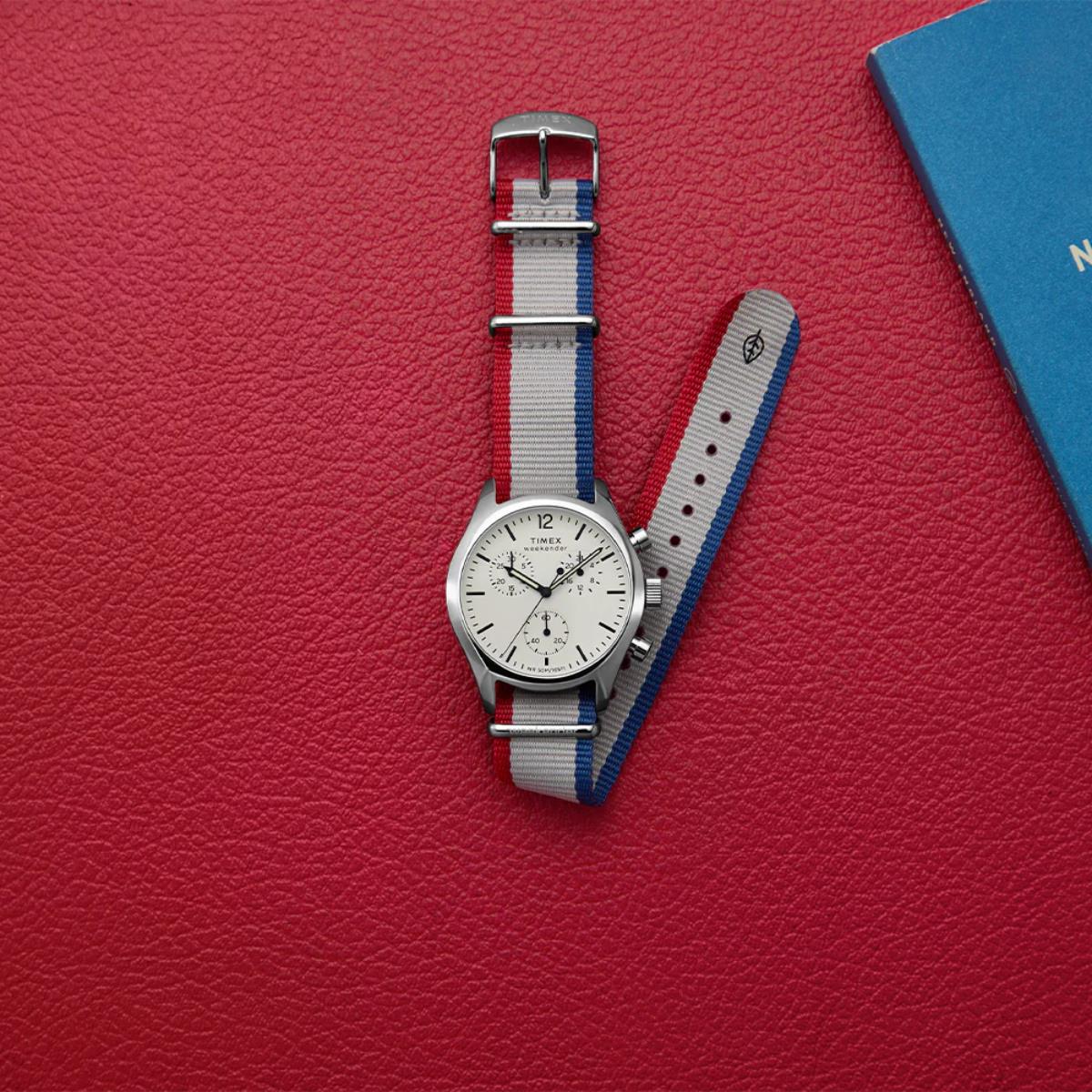 Timex Weekender New England Chronograph White Dial Eco Conscious Strap Unisex Watch TW2Y15800