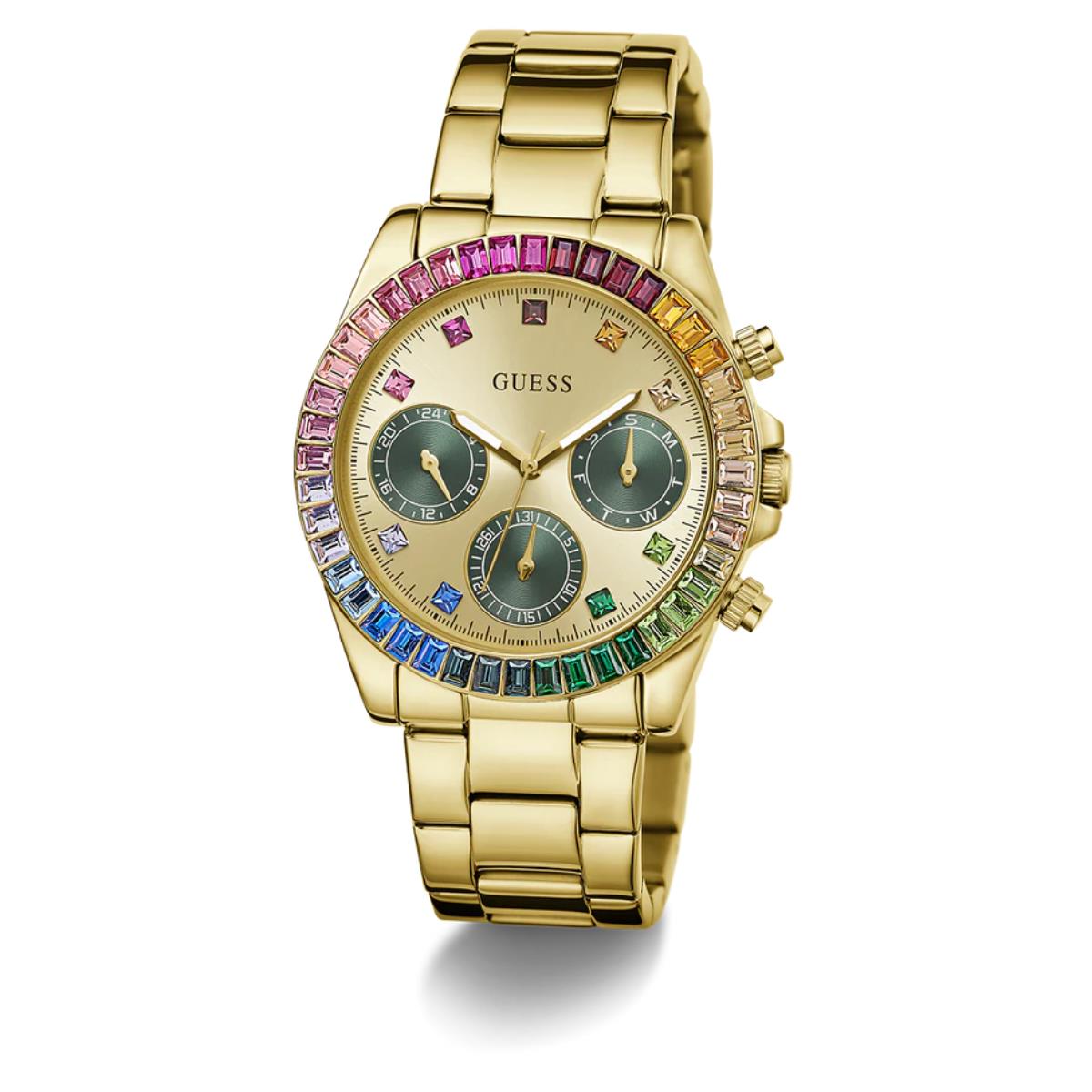 GUESS Halo Chronograph Champagne Dial Steel Strap Ladies Watch GW0690L4