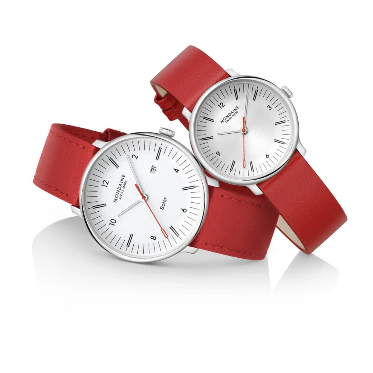 Mondaine Doppio Solar White Dial Leather Strap Men's Watch MLE.41910.LCV