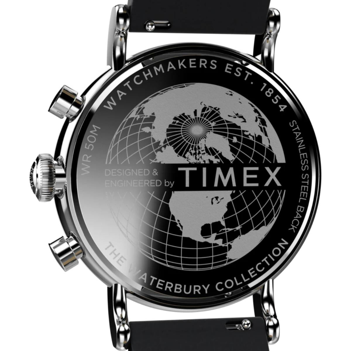 Timex Waterbury Standard Coin Edge Chronograph Black Dial Leather Strap Men's Watch TW2W20600