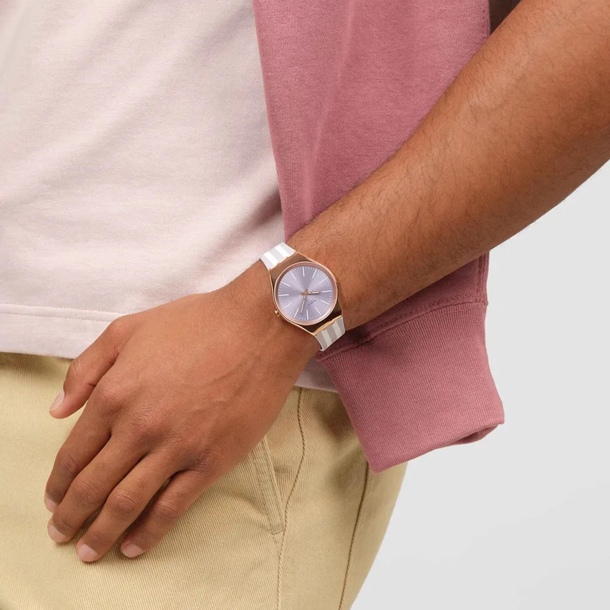 Swatch Skin Irony Simply Beachy Purple Dial Silicone Strap Unisex Watch SYXG130