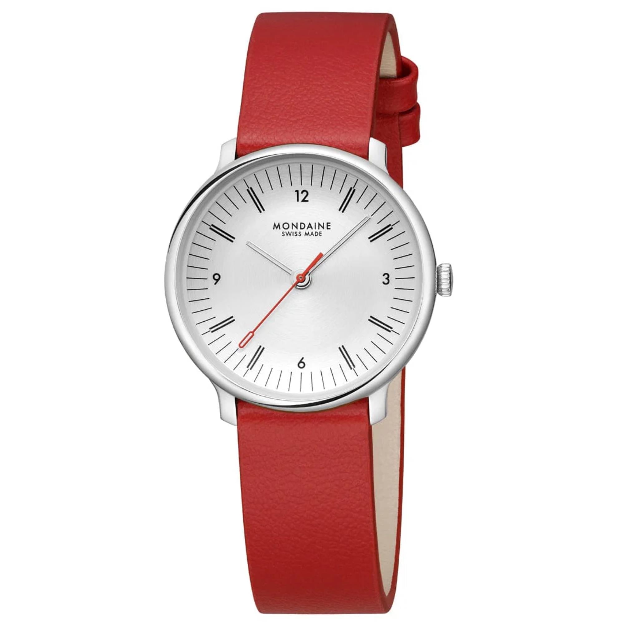 Mondaine Doppio White Dial Red Vegan Grape Leather Strap Unisex Watch MLE.33110.LCV
