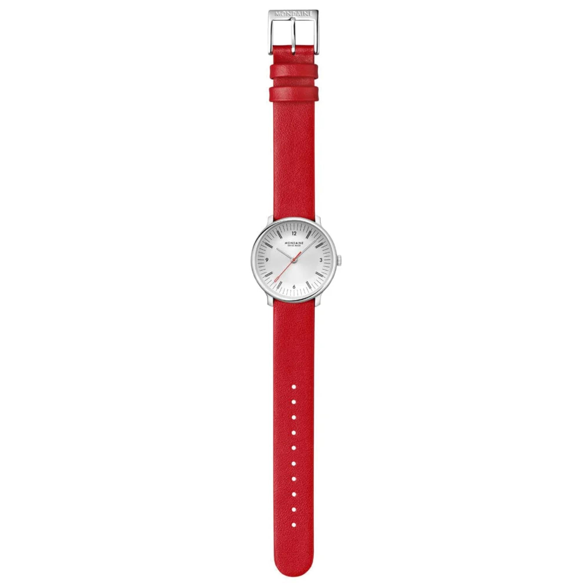 Mondaine Doppio White Dial Red Vegan Grape Leather Strap Unisex Watch MLE.33110.LCV