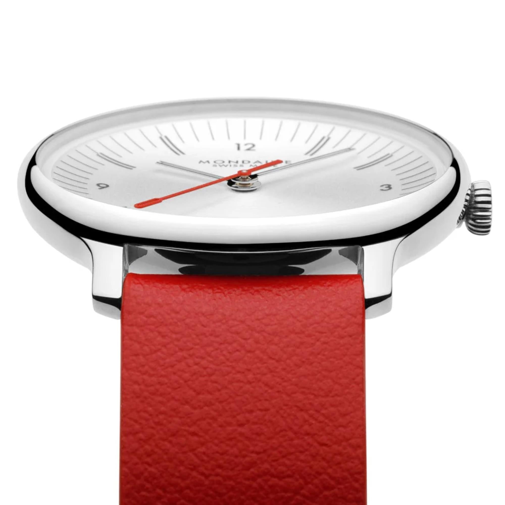 Mondaine Doppio White Dial Red Vegan Grape Leather Strap Unisex Watch MLE.33110.LCV