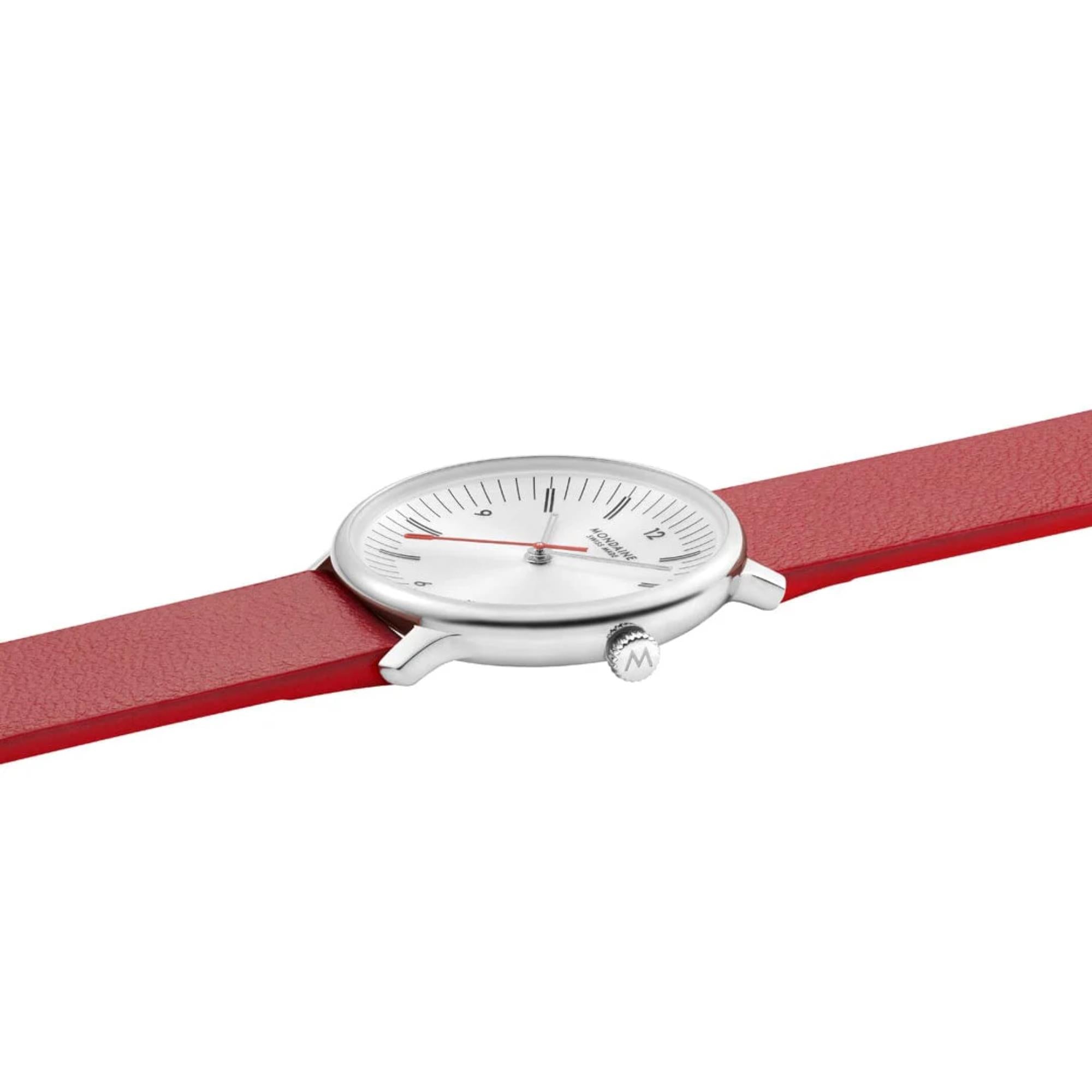 Mondaine Doppio White Dial Red Vegan Grape Leather Strap Unisex Watch MLE.33110.LCV