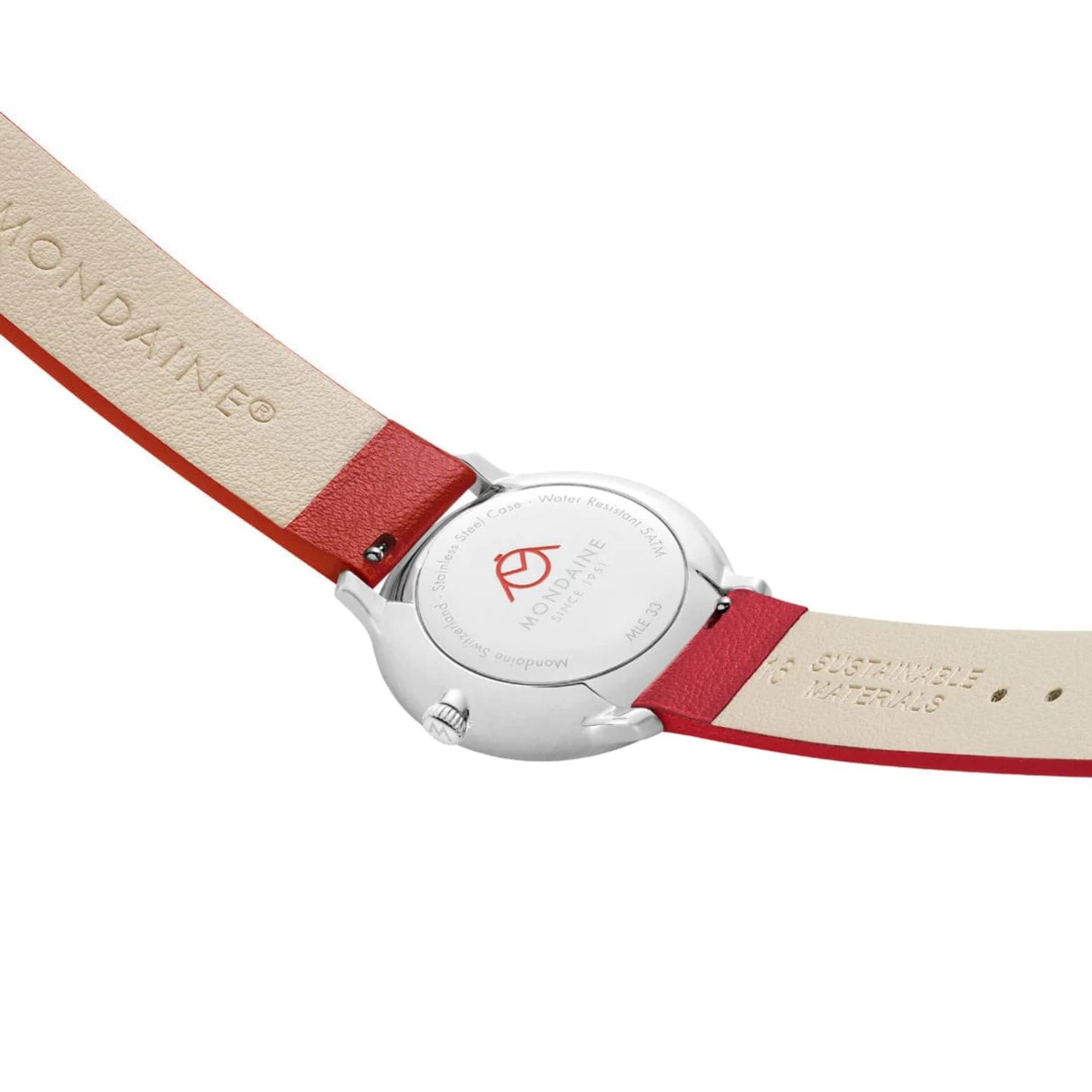 Mondaine Doppio White Dial Red Vegan Grape Leather Strap Unisex Watch MLE.33110.LCV
