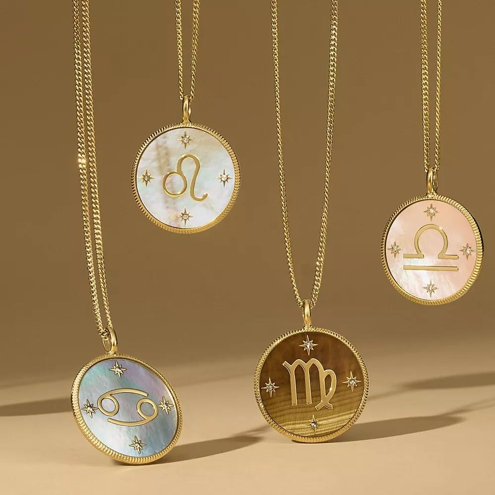 Fossil Cancer Sutton Zodiac Gold-Tone Steel Mother of Pearl Necklace JF04841710